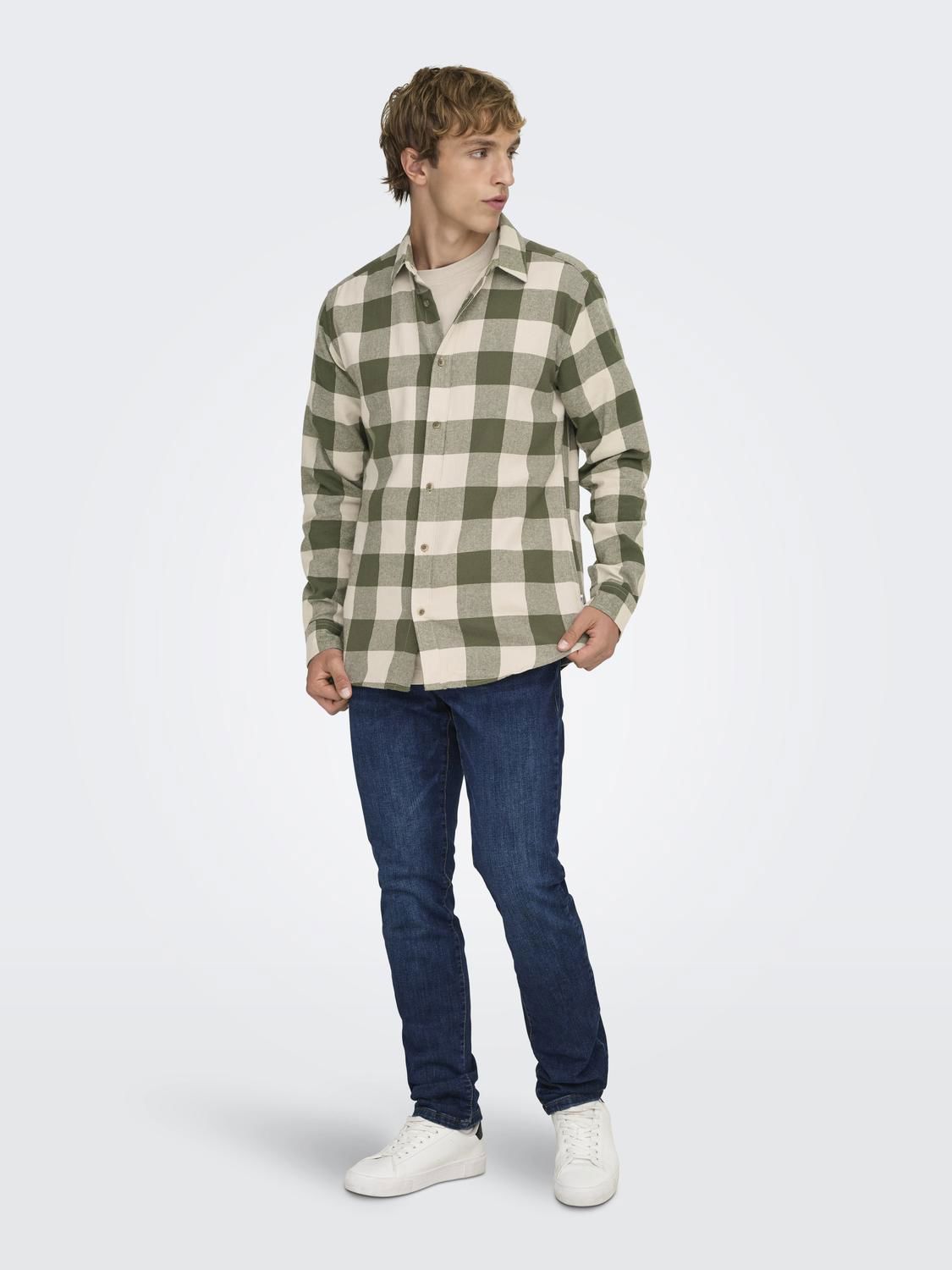 Onsgudmund Ls Checked Shirt Noos Forest Night Silver Lining