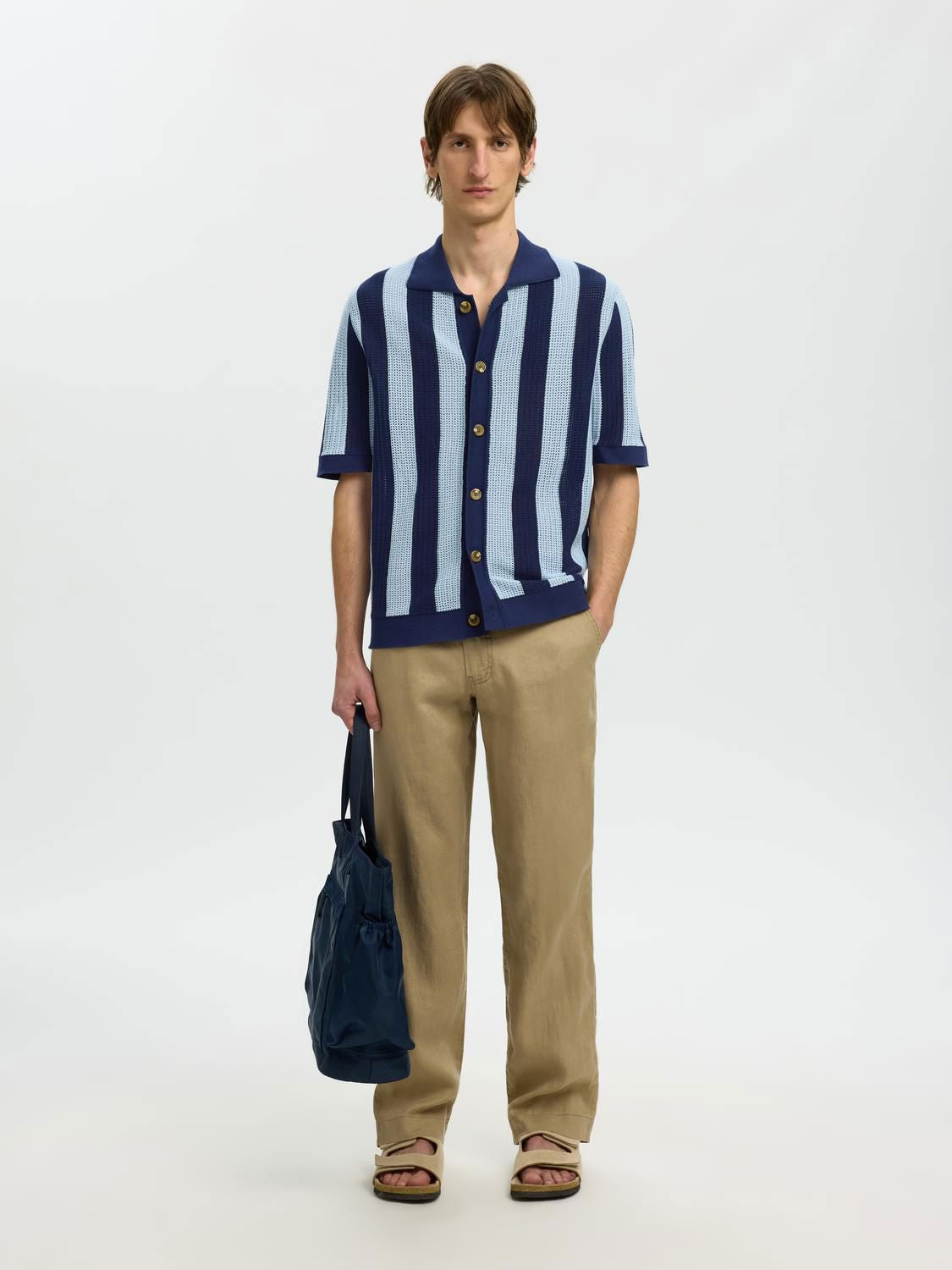Slhshane Ss Open Struc Polo Cardigan Ocean Cavern Cashmere Blue