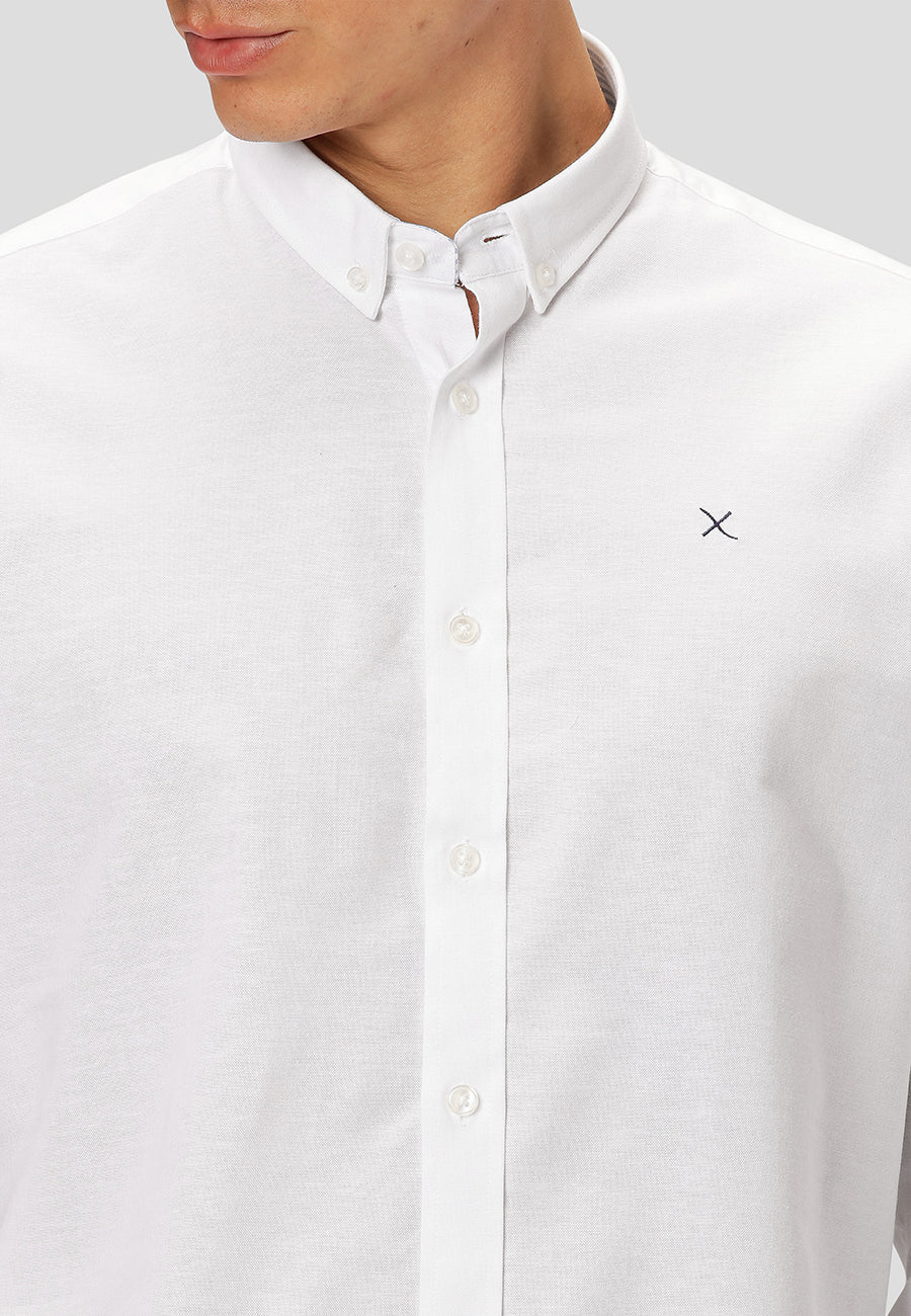 Oxford Stretch plain L/S White01