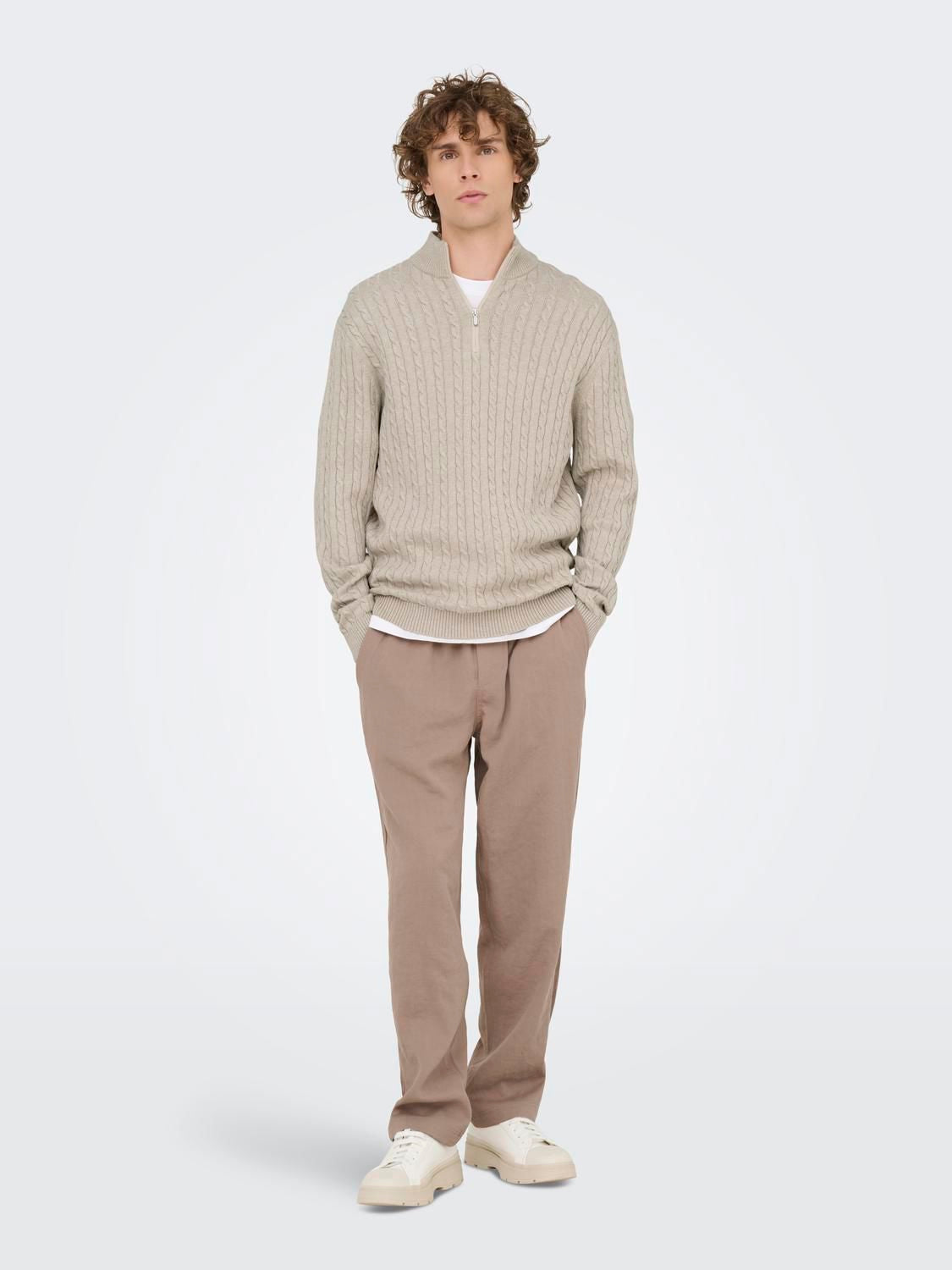 Onsloui Reg 12 Cabel Half Zip Knit Noos Oatmeal Melange