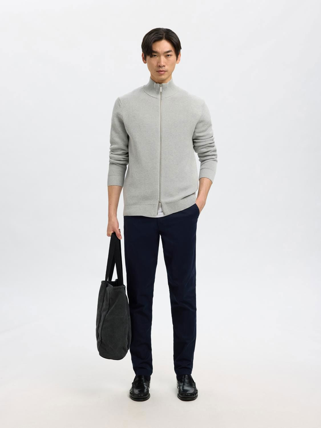 Slmdane Ls Knit Structure Full Zip Noos Light Grey Melange