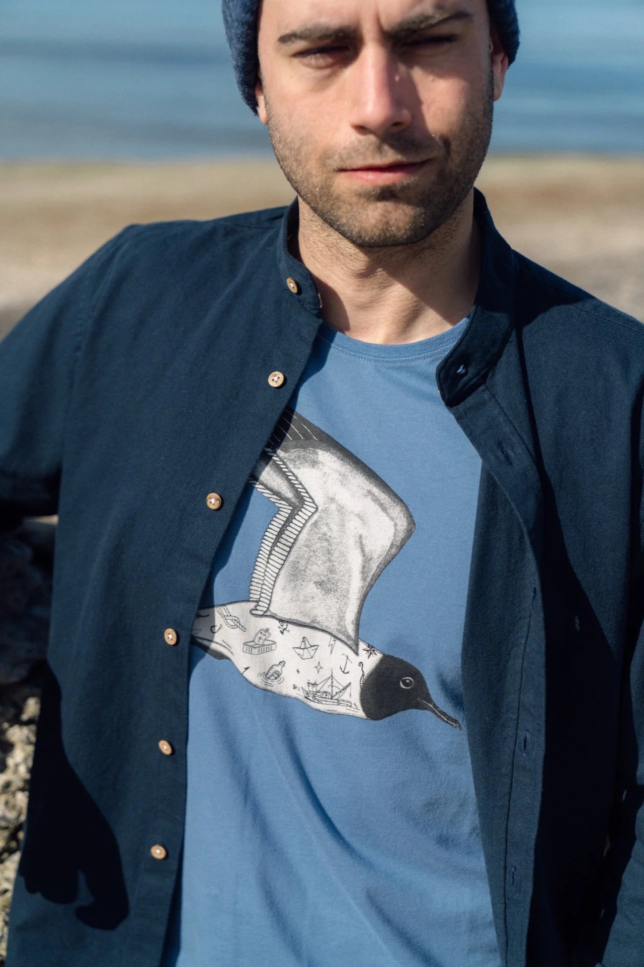 Tattooed Seagull T-shirt Captains Blue