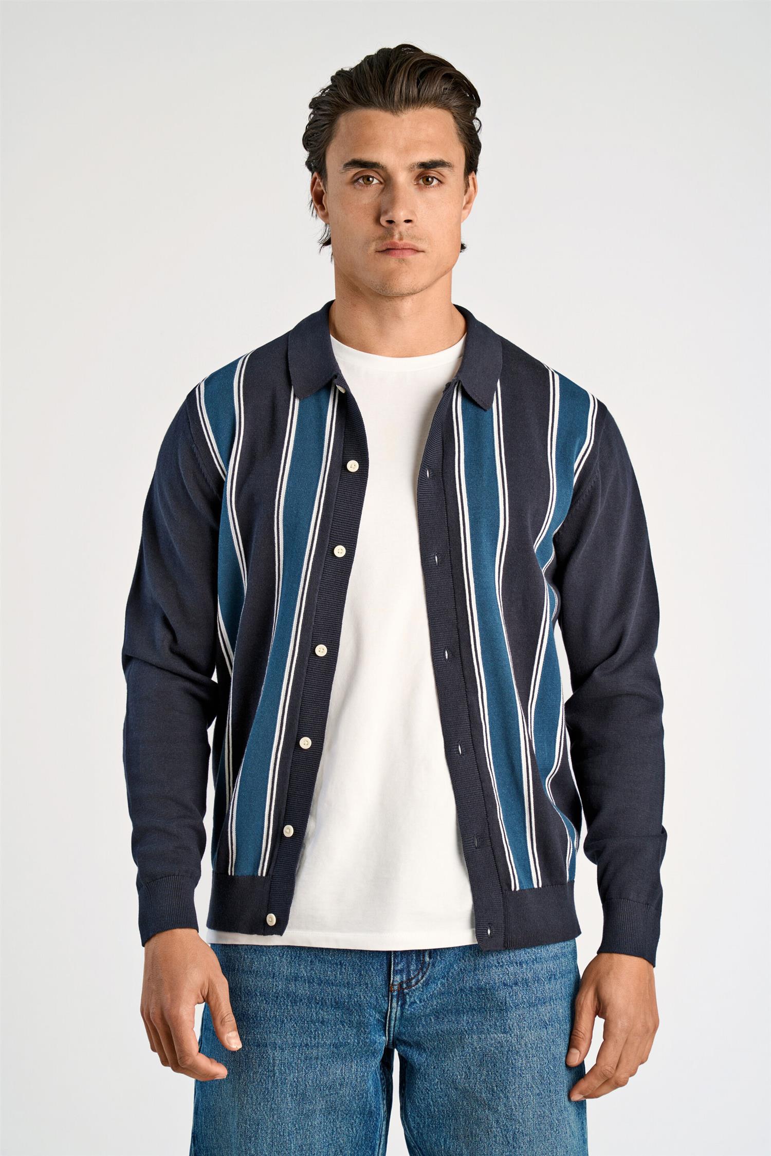 Knitted polo cardigan L/S Navy