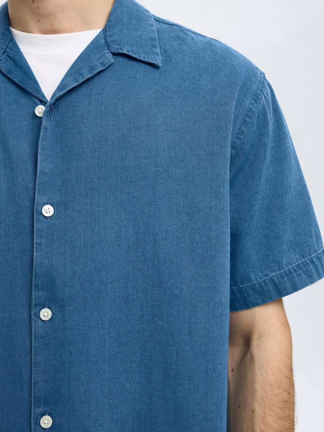 Slhrlxrick Denim Ss Shirt Medium Blue Denim