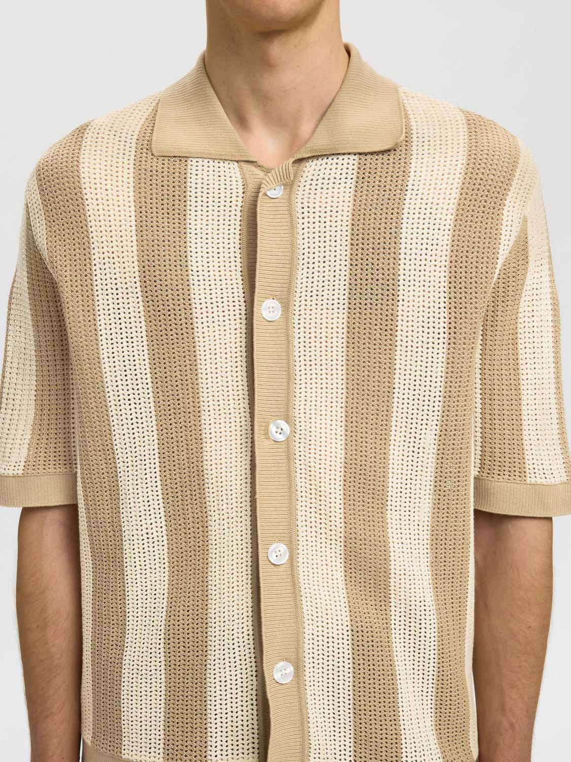 Slhshane Ss Open Struc Polo Cardigan Birch White Pepper