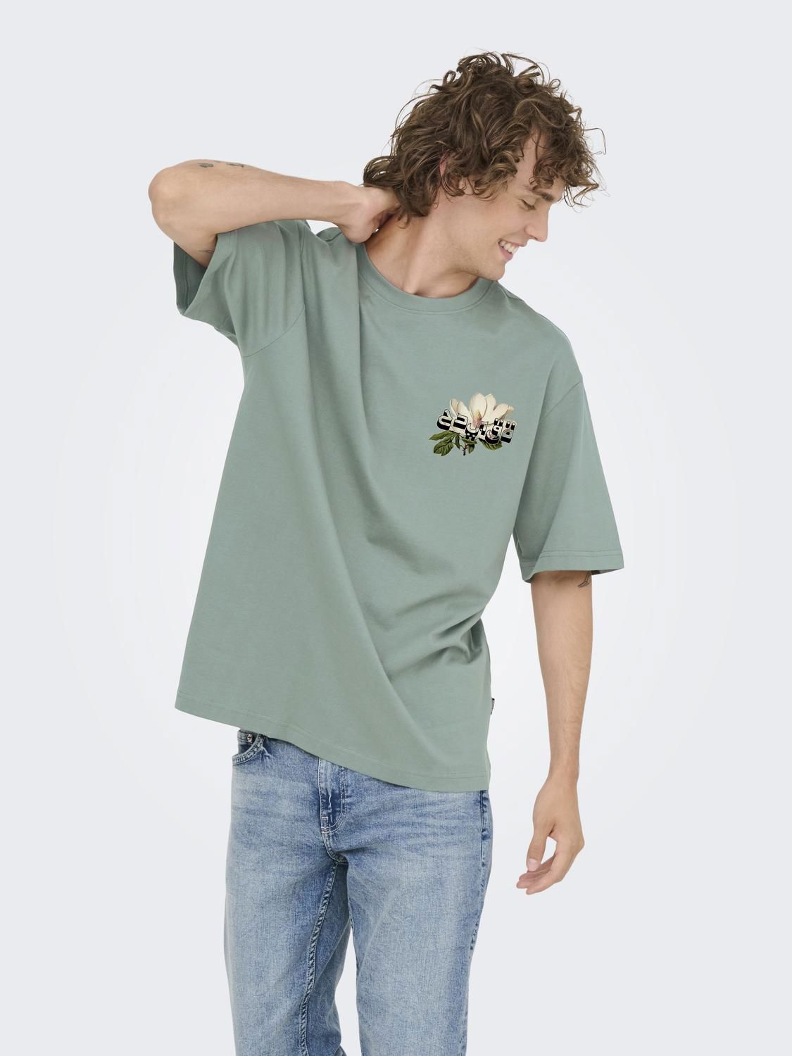 Onsfrank Rlx Ss Tee Noos Chinois Green Arabic Flower