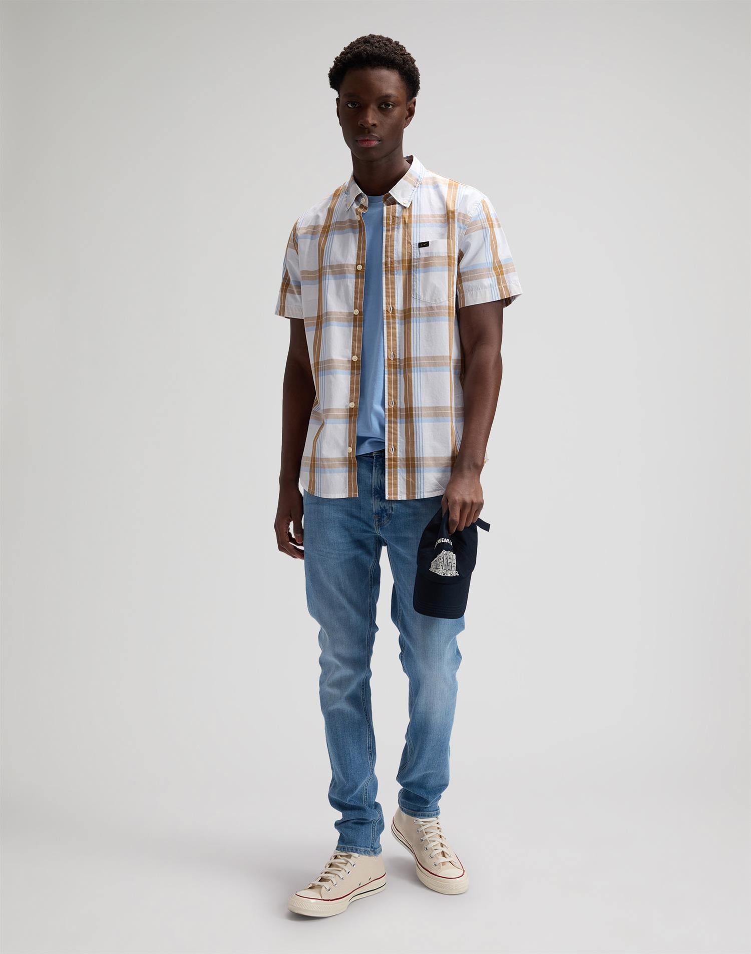 Lee Button Down SS Shirt Safari Halogen Plaid