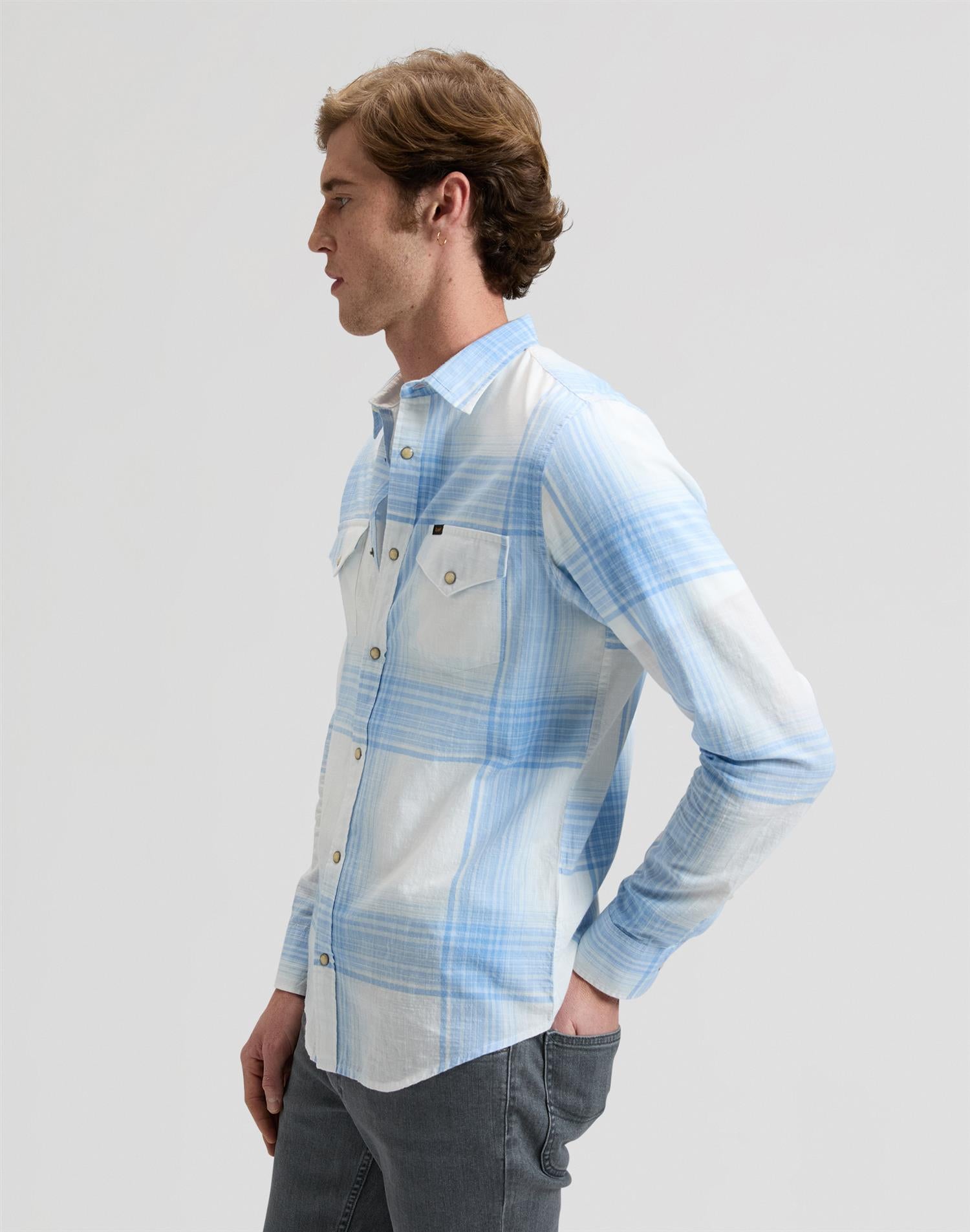 Clean western shirt blue Blå