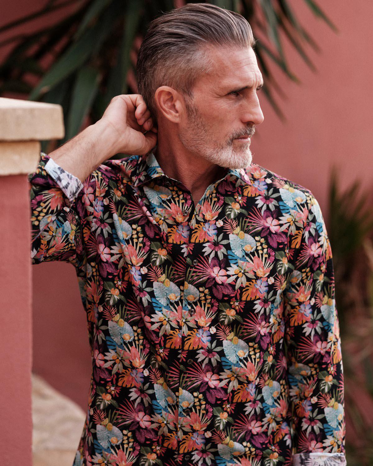 Floral Print Slim Fit Skjorte 301 Black Print