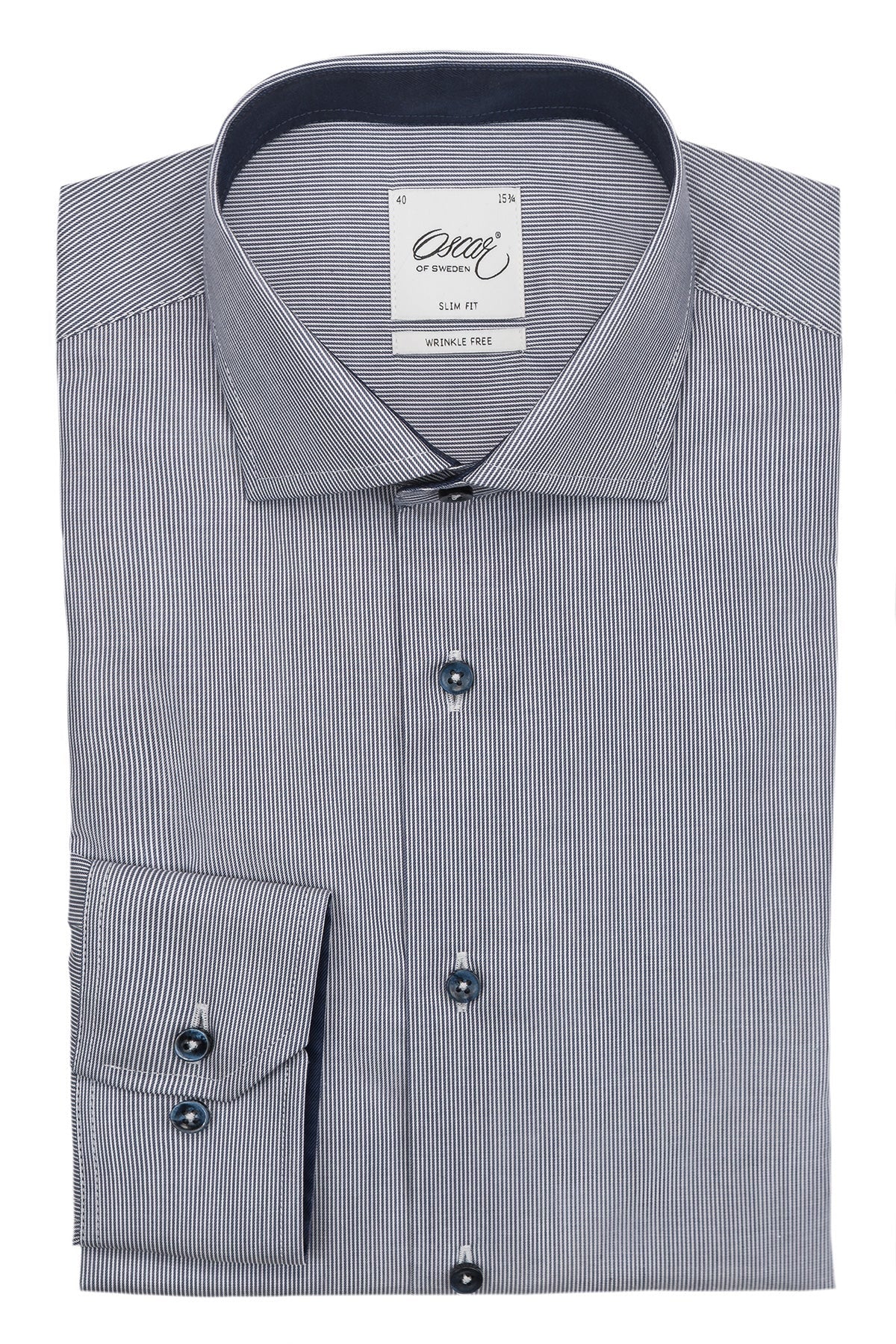 Blue striped slim fit shirt with contrast details 05 SN Indigo Blue