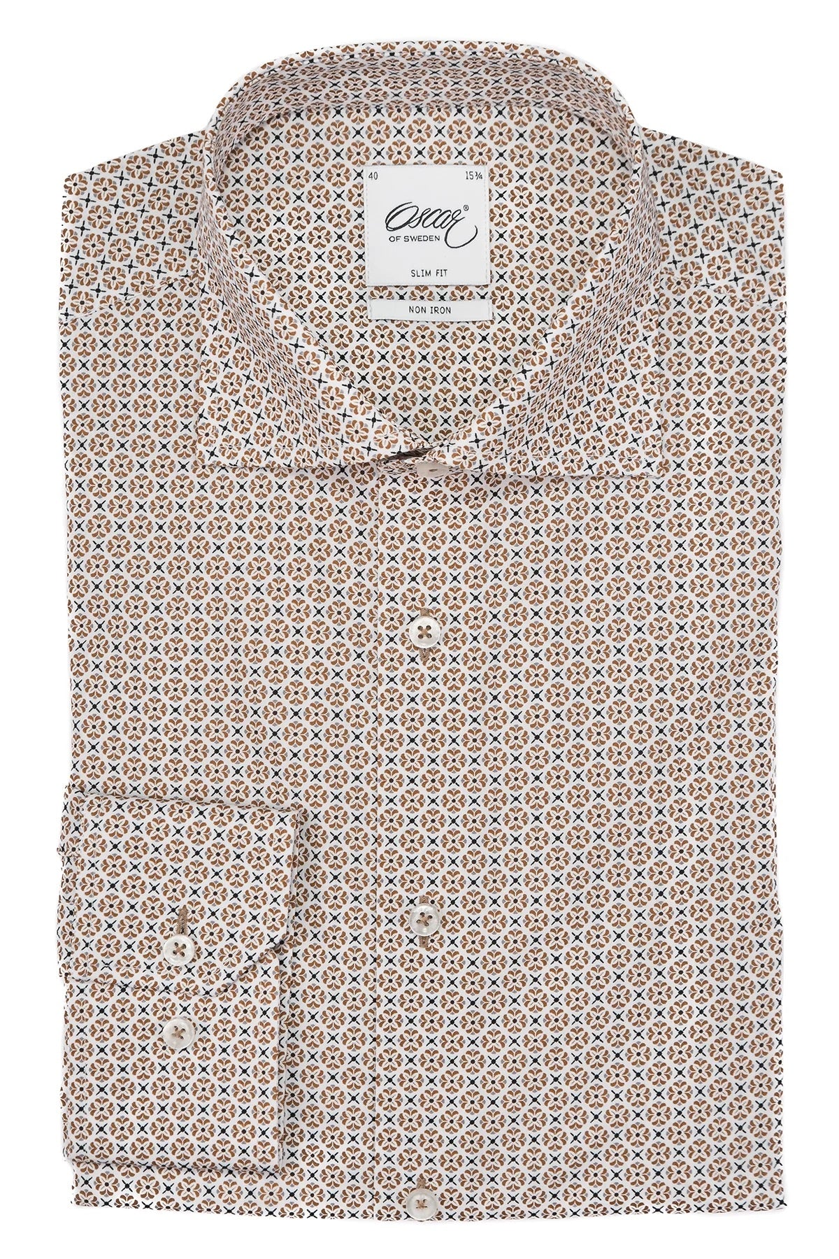 Brown medallion printed slim fit shirt SN 35 Champagne Beige