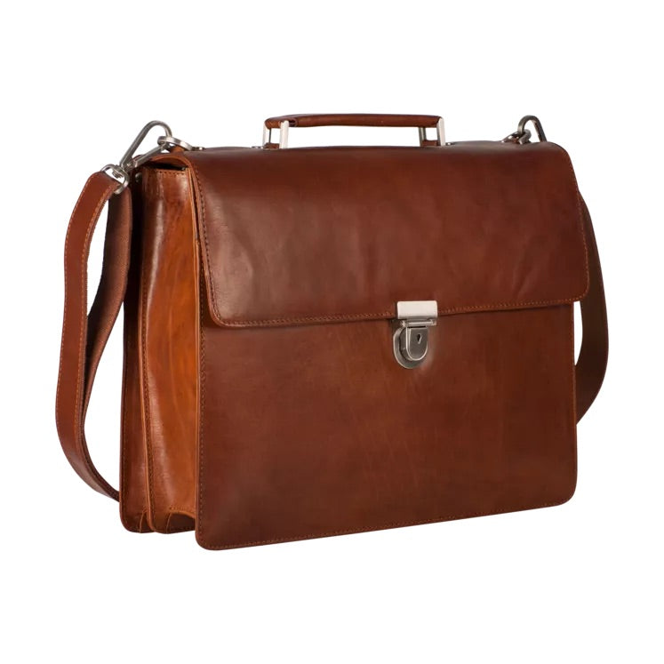 Cambridge briefcase 2 compartments Cognac