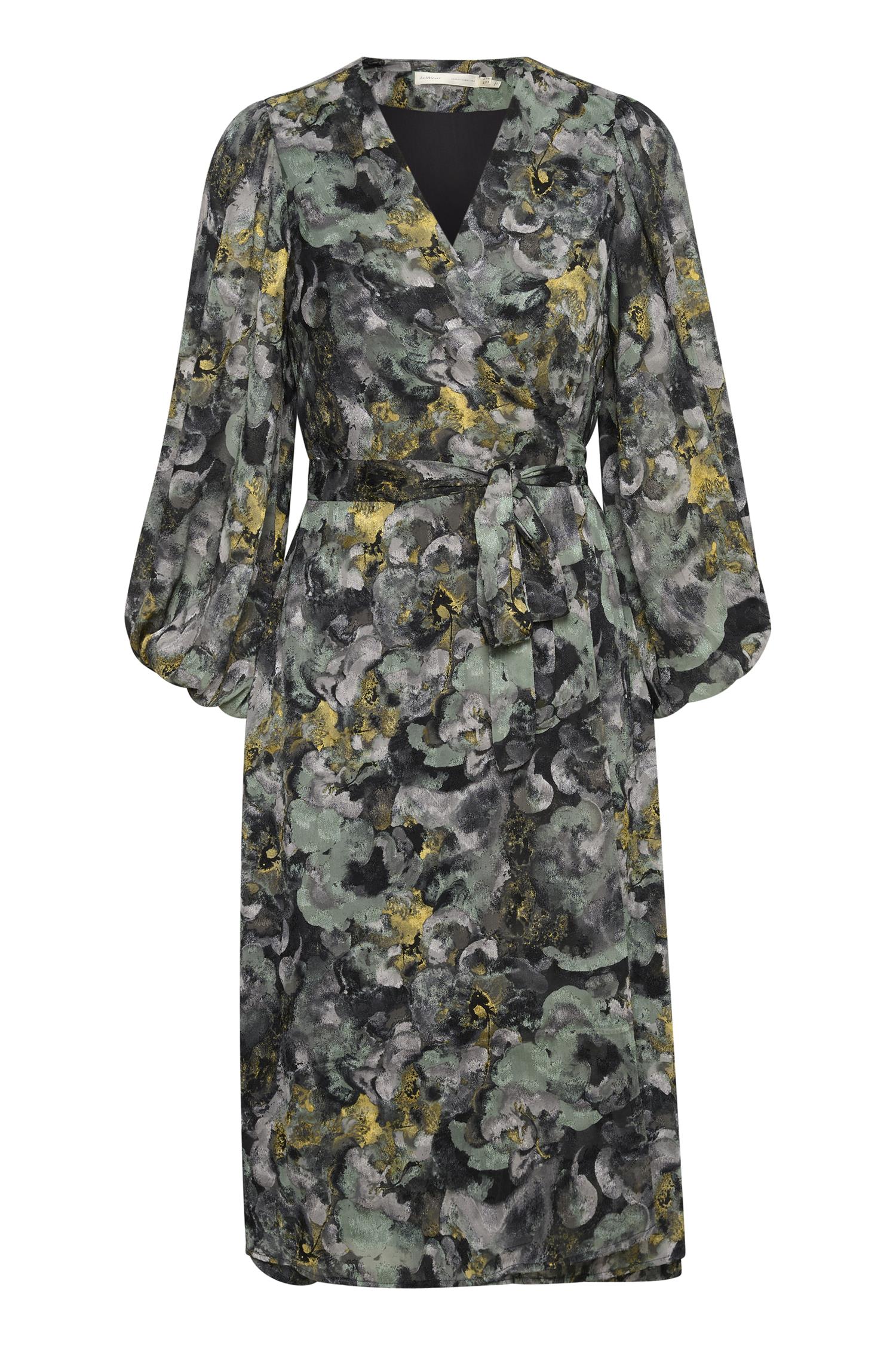 BasiraIW Wrap Dress Green Marble Flower