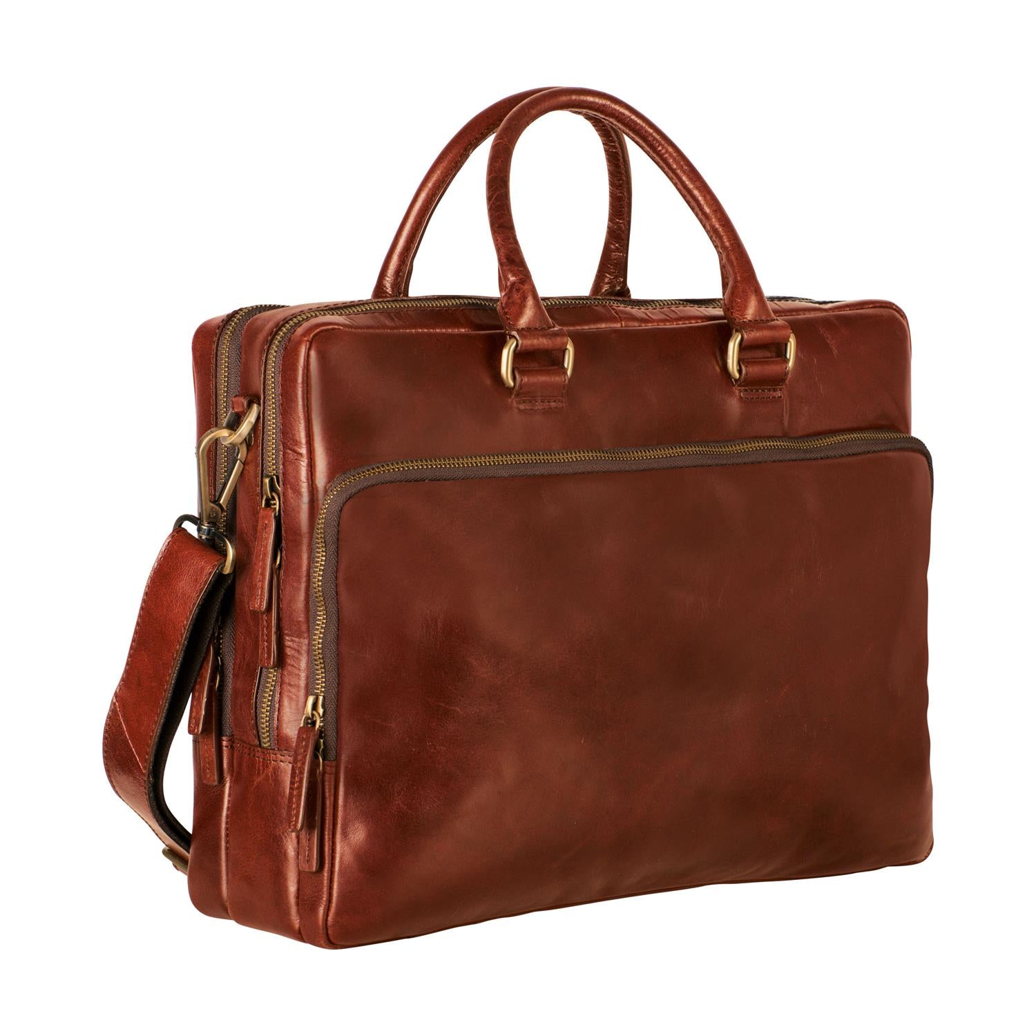 Cambridge Briefcase w/Zipper 2 Comp. Cognac