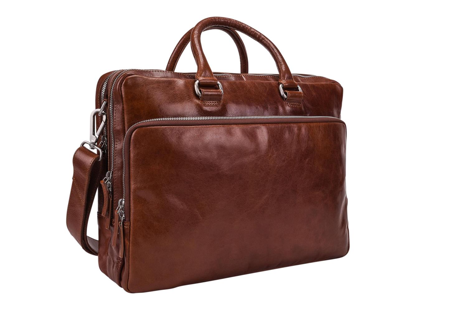 Cambridge Briefcase w/Zipper 2 Comp. Cognac