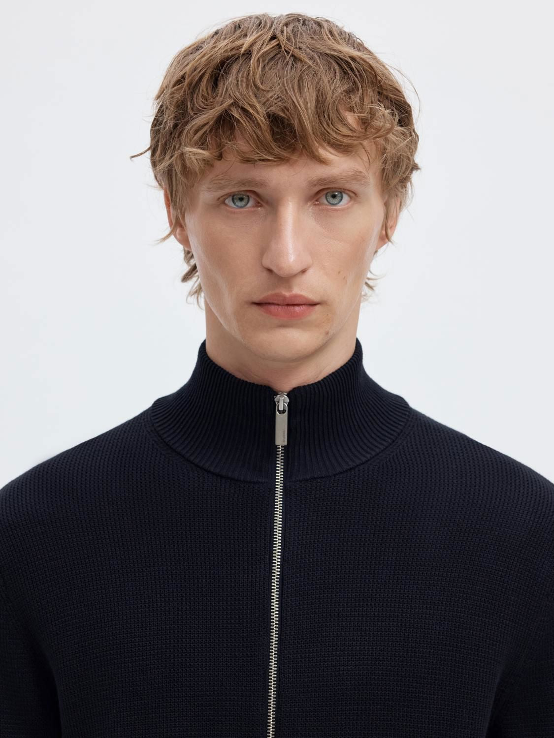 Slmdane Ls Knit Reg Struc Full Zip Noos Sky Captain
