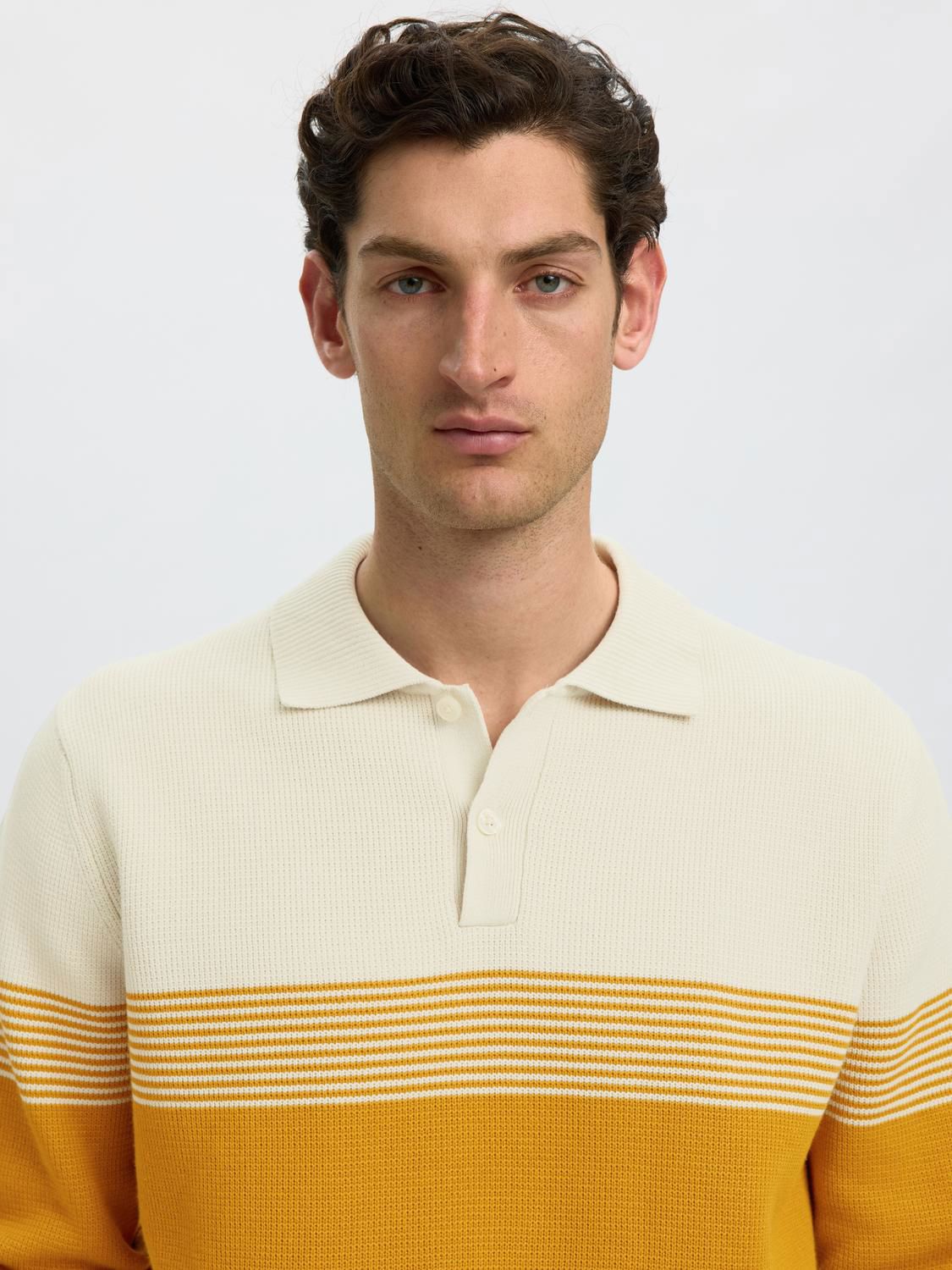 Slmdane Ls Knit Stripe Polo Silver Birch Chai Tea