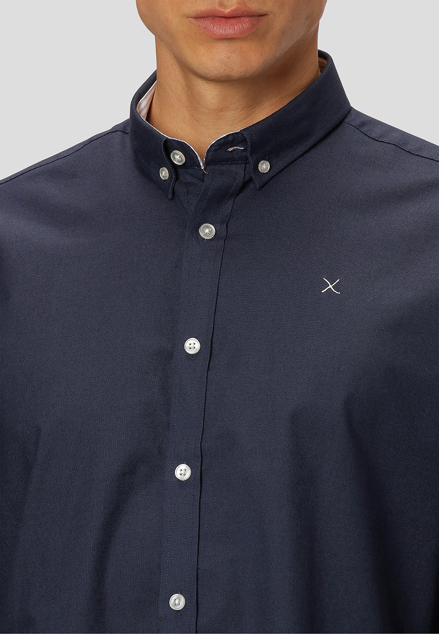 Oxford Stretch plain L/S Navy