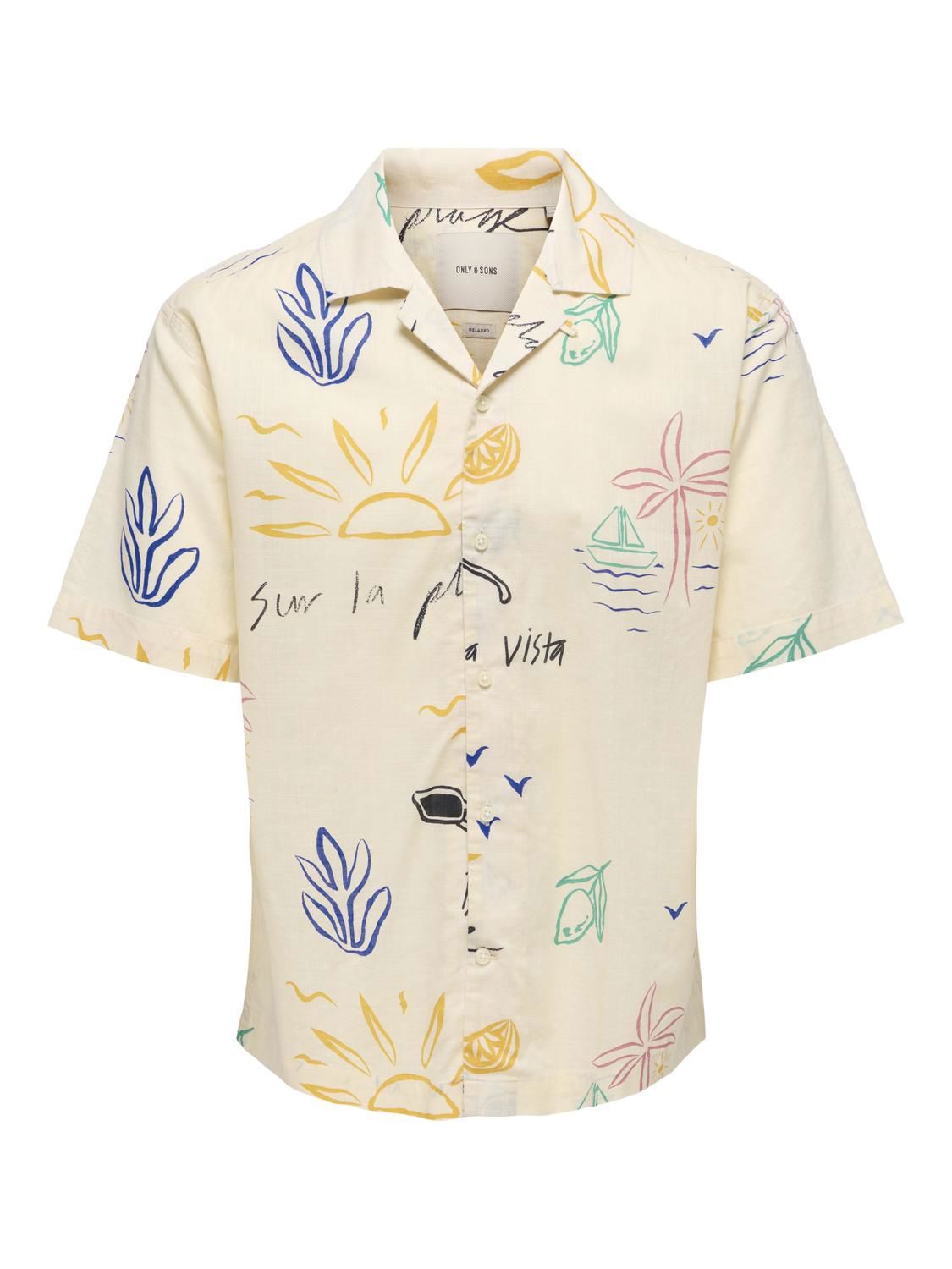 Onsluke Rlx Resort Aop Ss Shirt Antique White Sketch Colors