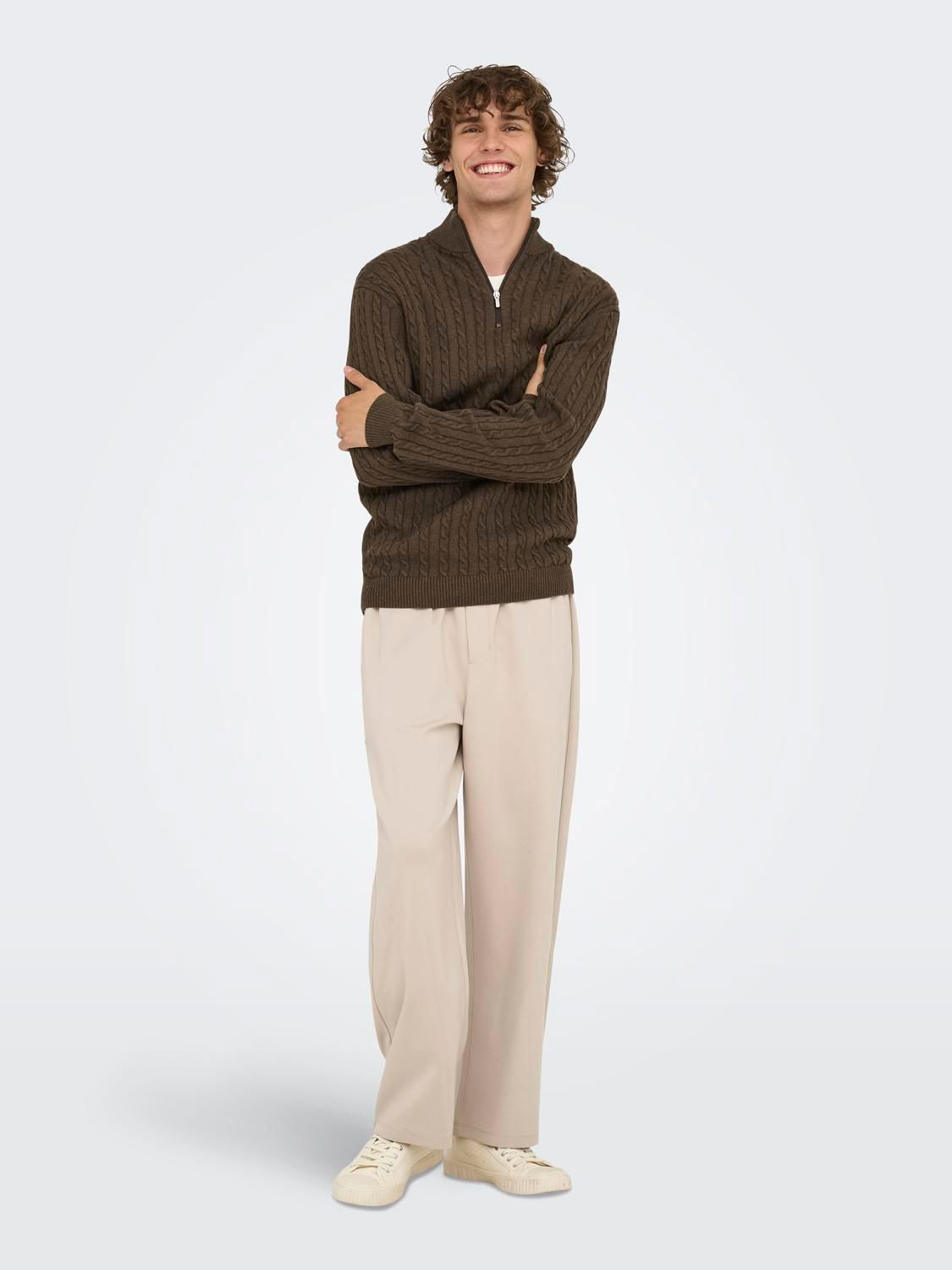 Onsloui Reg 12 Cabel Half Zip Knit Noos Coffee Bean Melange