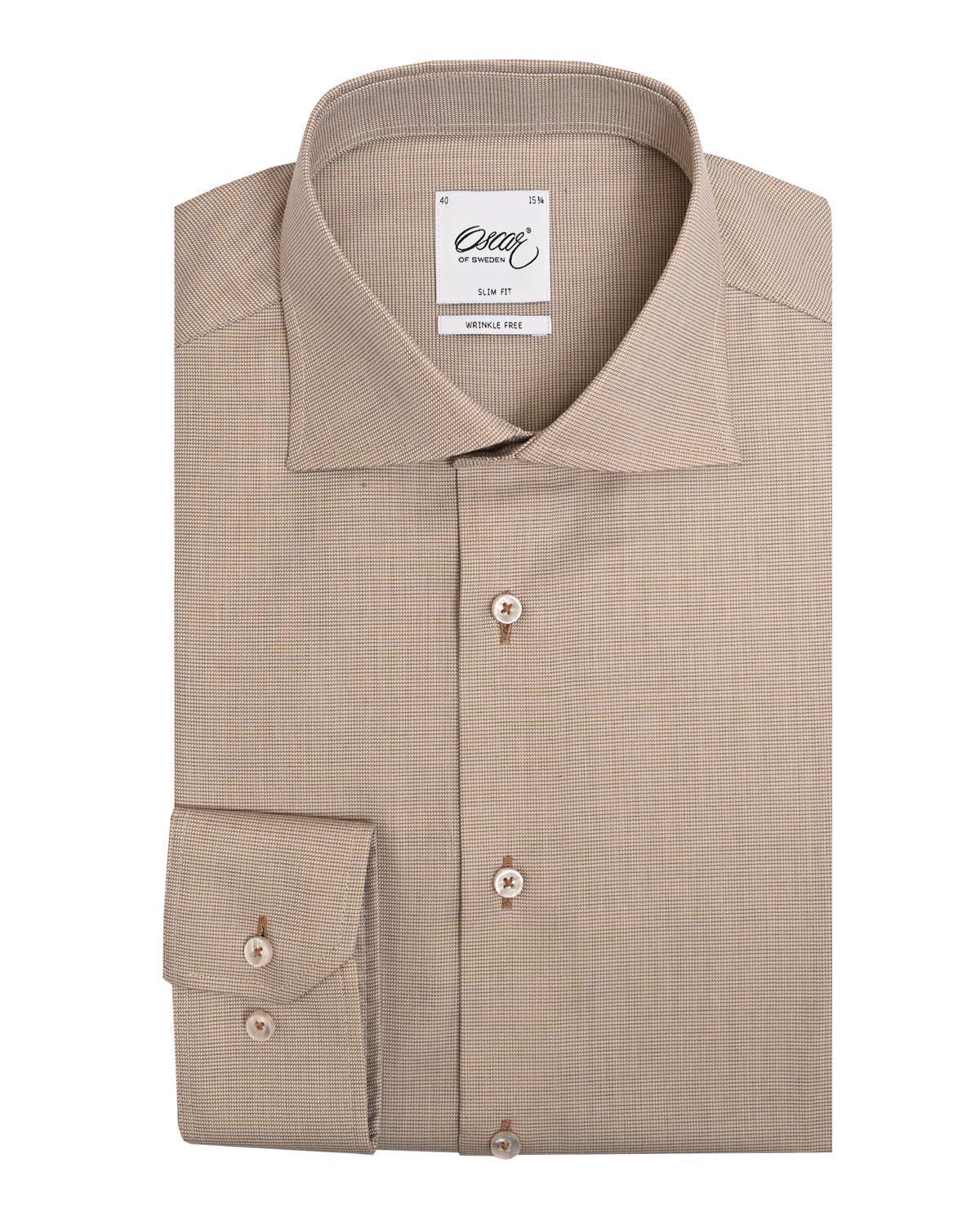 Slim Fit Skjorte – Beige Struktur 024 Champagne Beige Plain