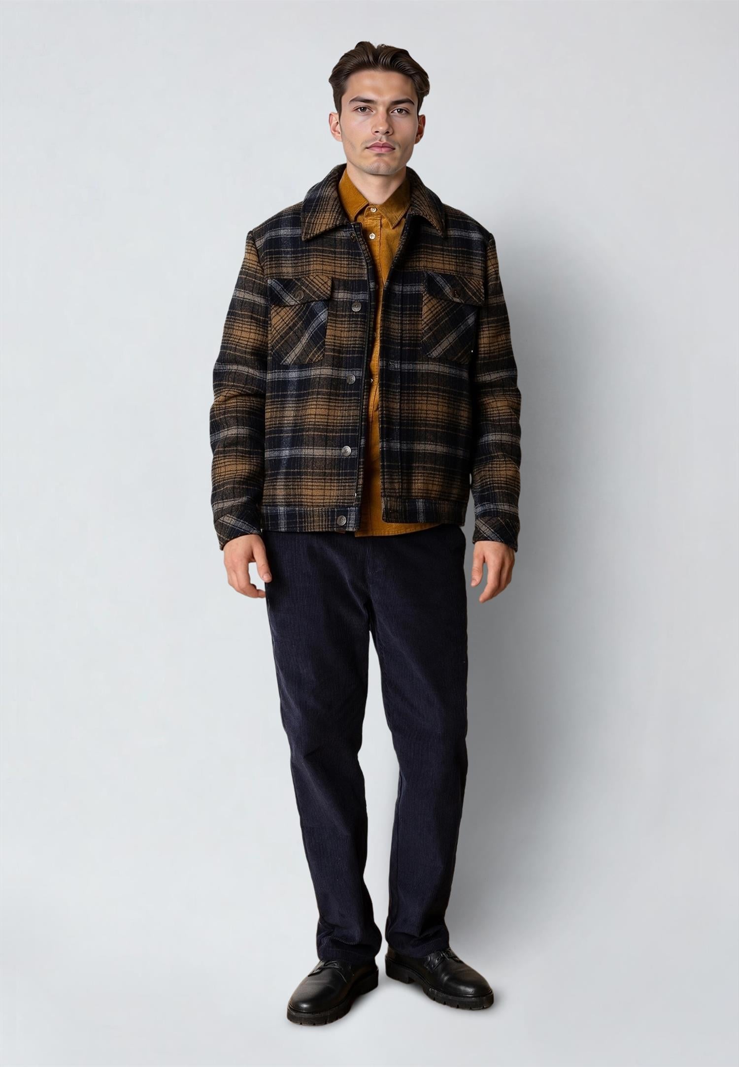 Luke check wool jacket Dark Navy
