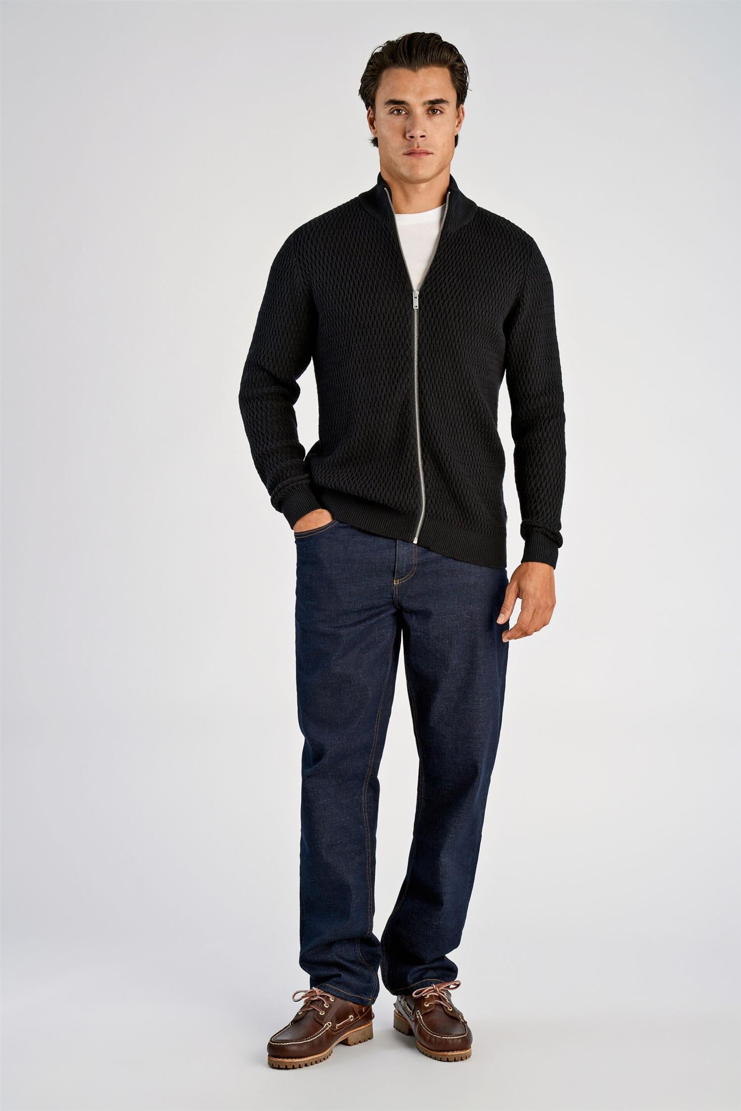 Structure zip cardigan Black