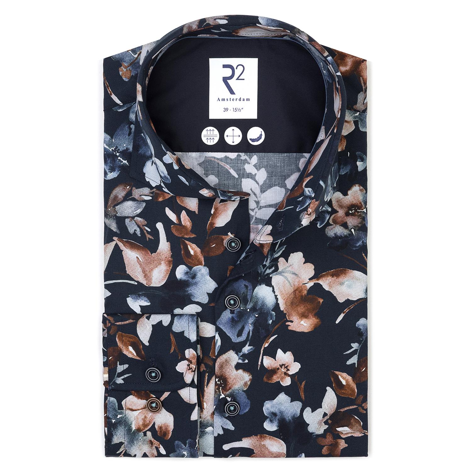 Floral print stretch shirt Navy