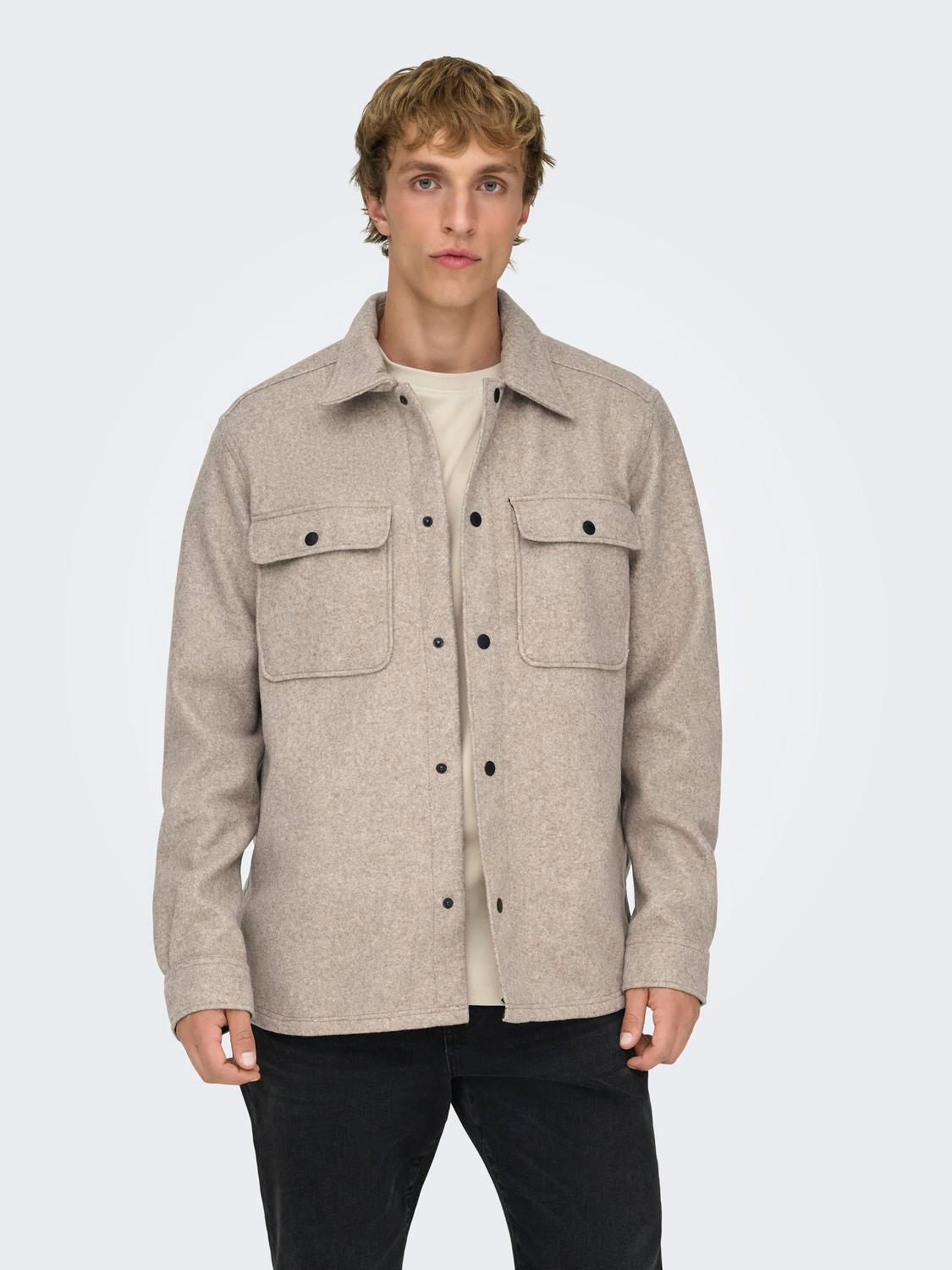 Onsash Ovr Woolen Look Pkt Ls Shirt Noos Chinchilla