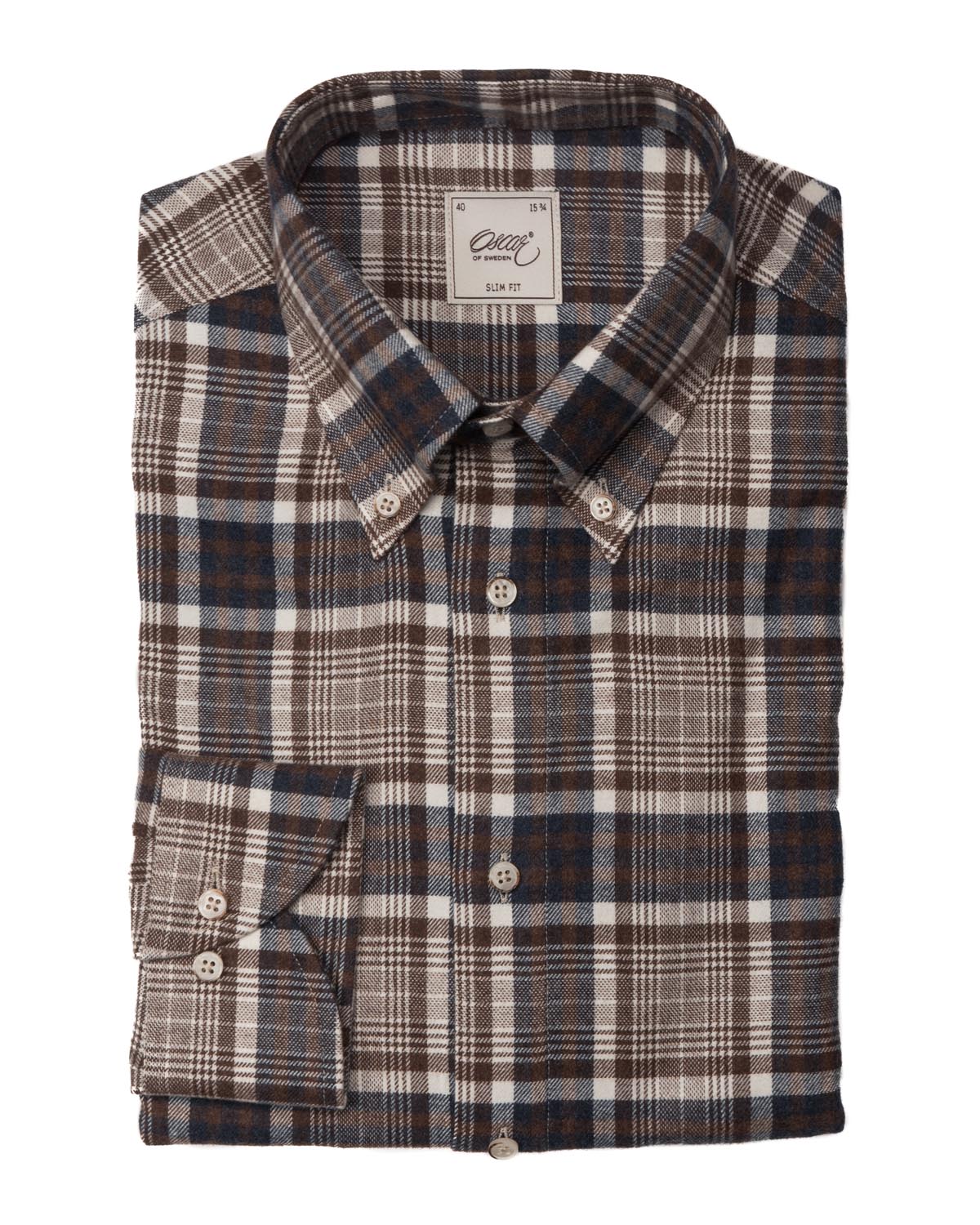 Checked slim fit flannel shirt Dark Brown Check
