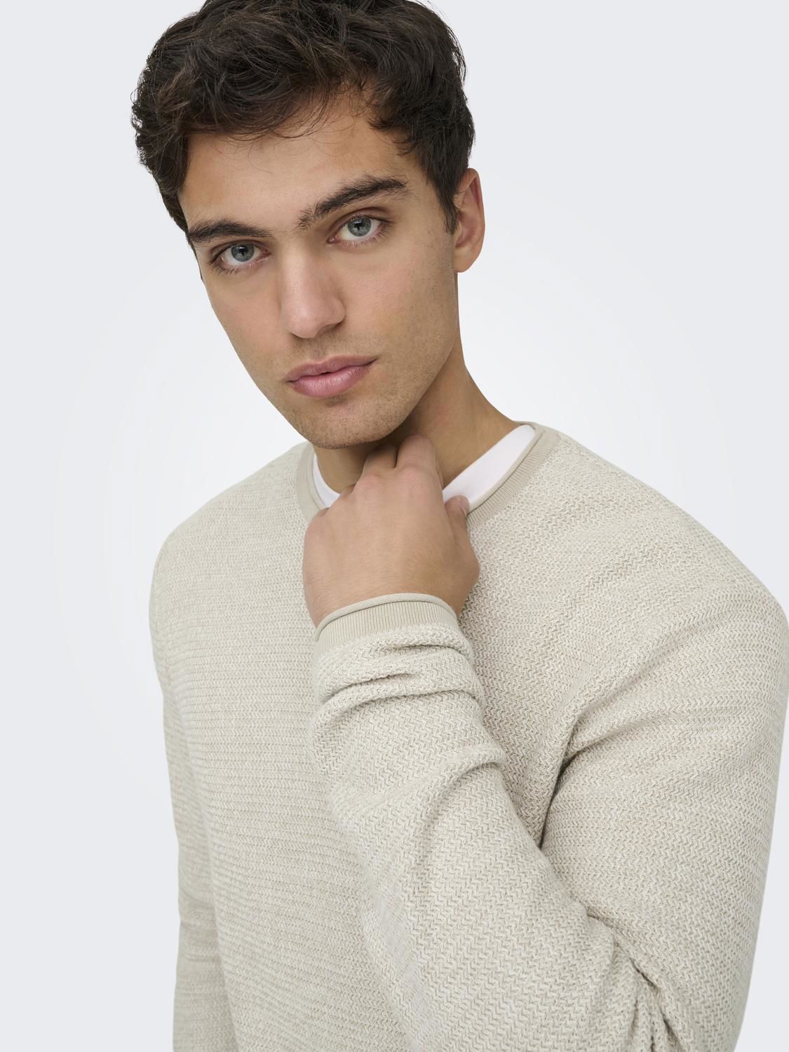 Onseric Reg 12 Struc Crew Knit Noos Silver Lining W. Cloud Dancer