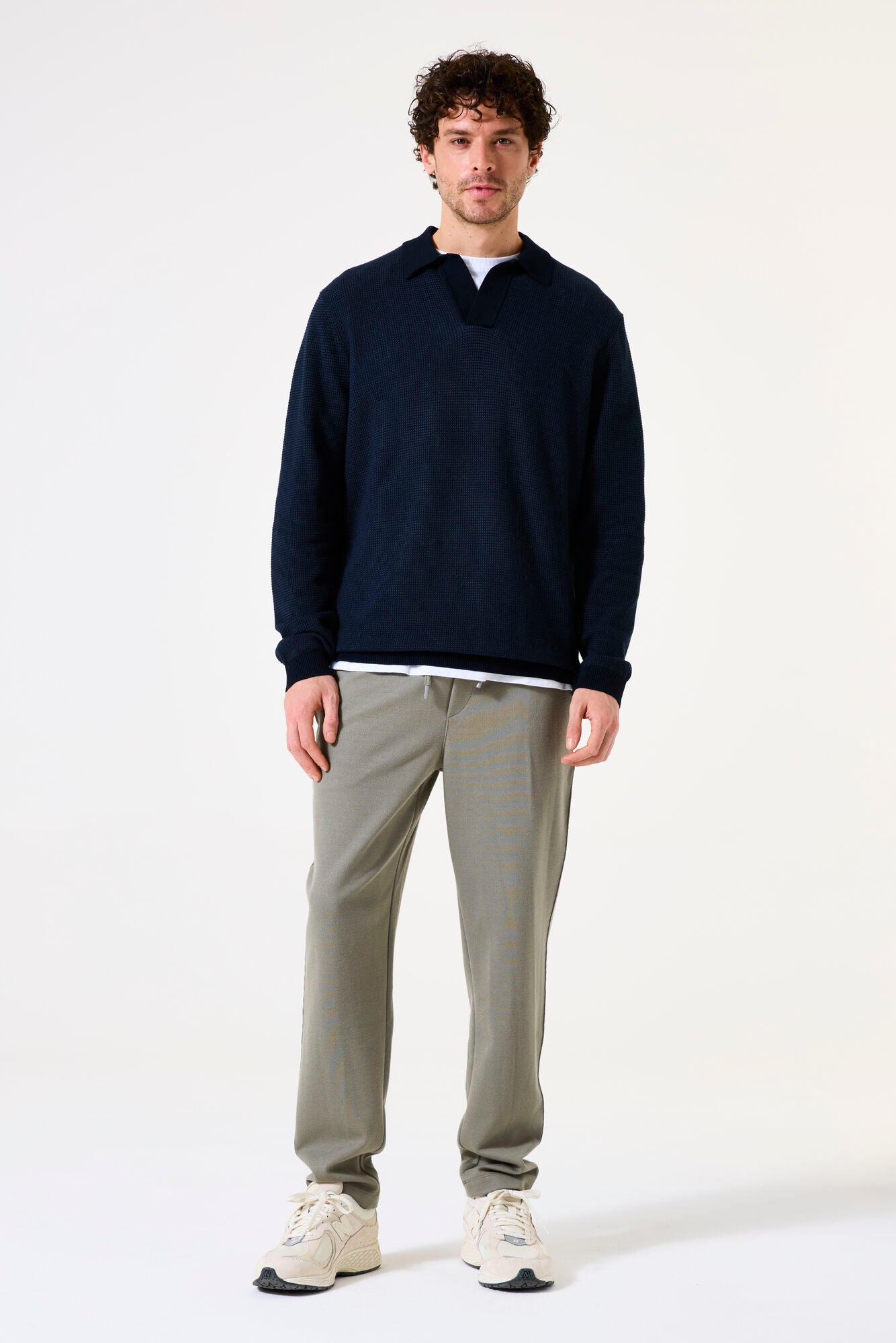 H51020 men´s polo LS Fossil Blue