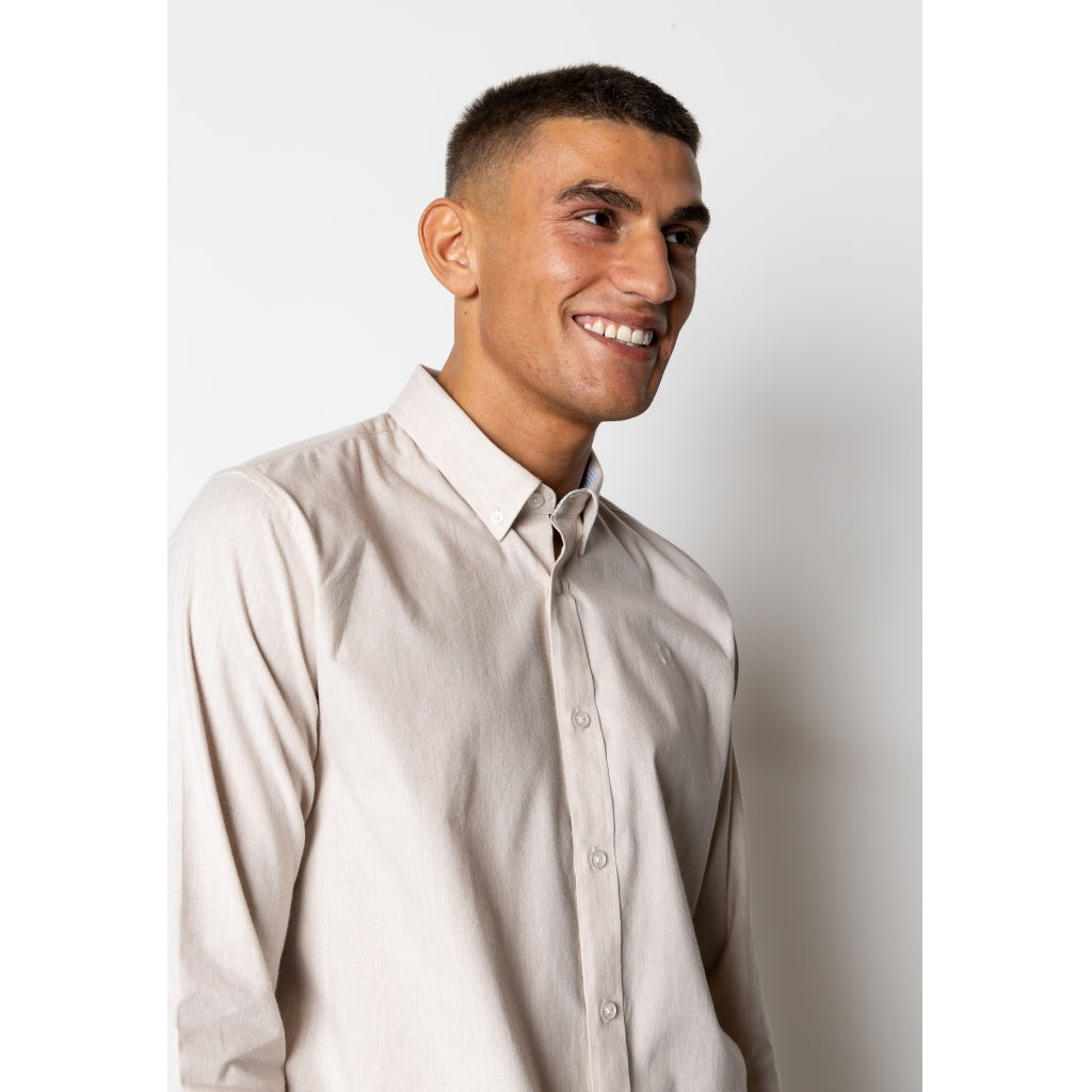 Oxford Stretch plain L/S Sand Melange