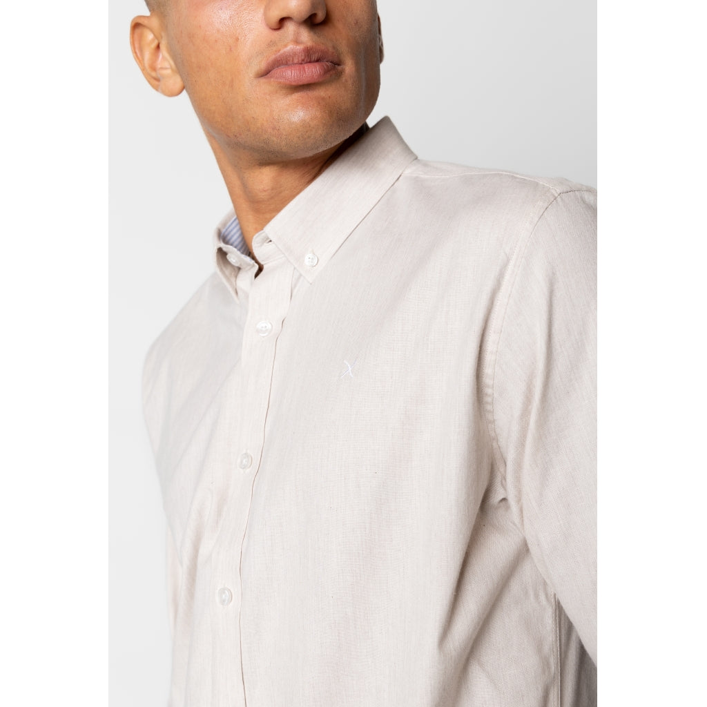 Oxford Stretch plain L/S Sand Melange