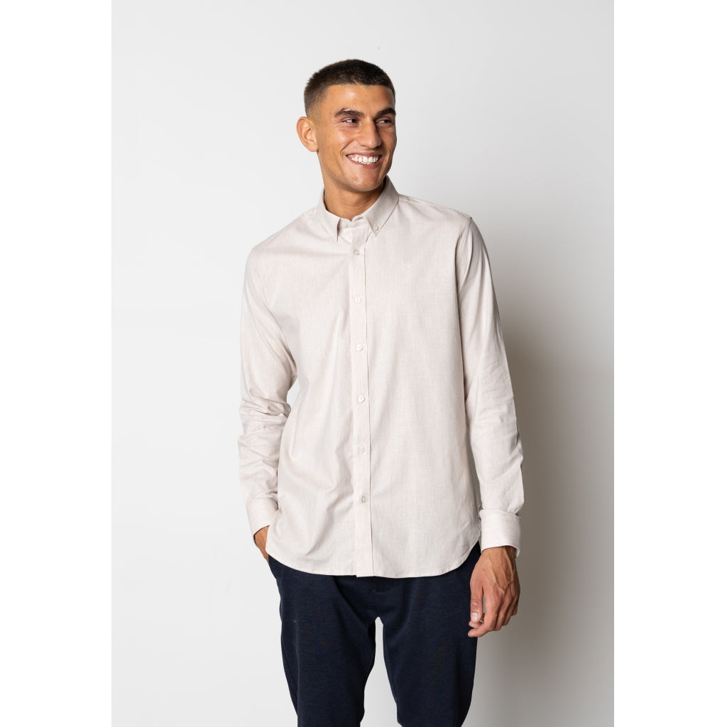 Oxford Stretch plain L/S Sand Melange