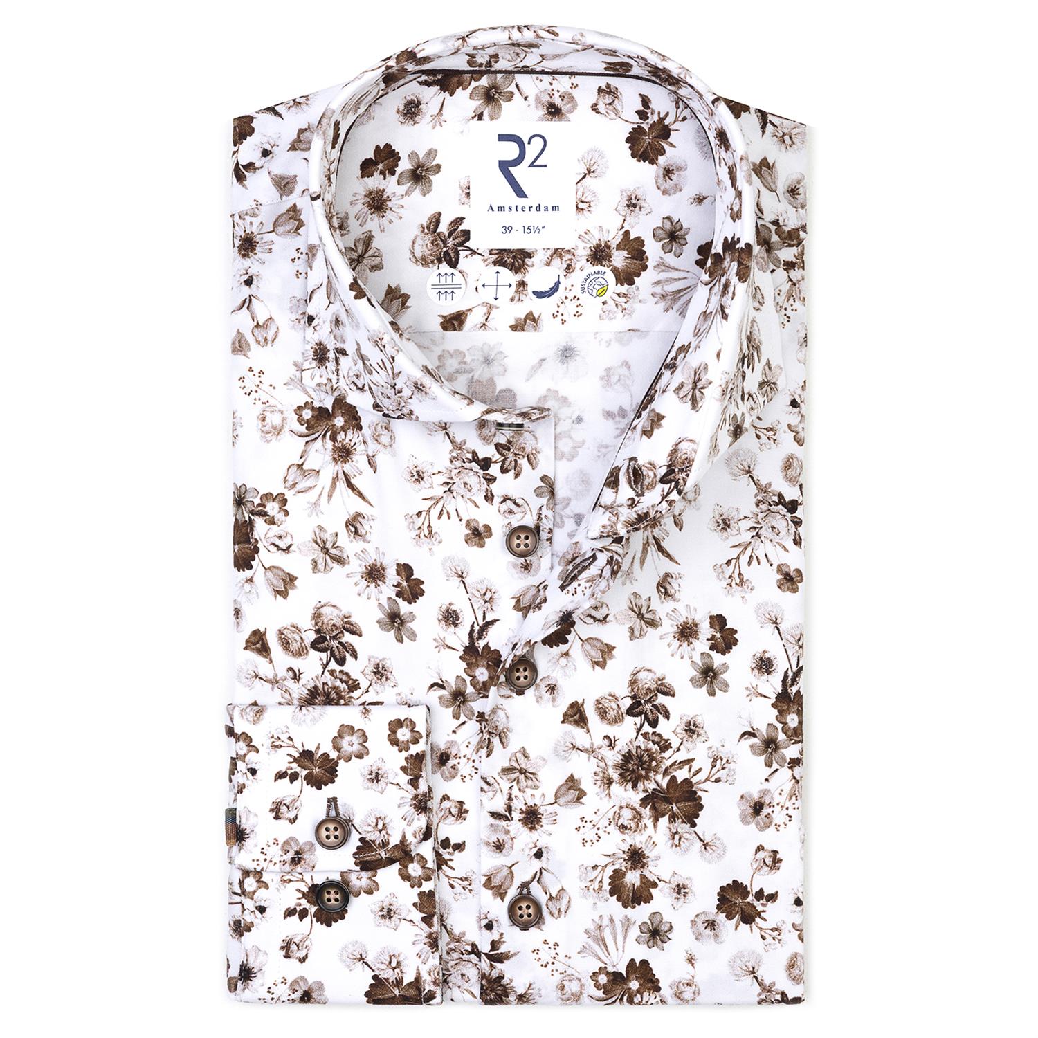 Floral print stretch shirt Brown