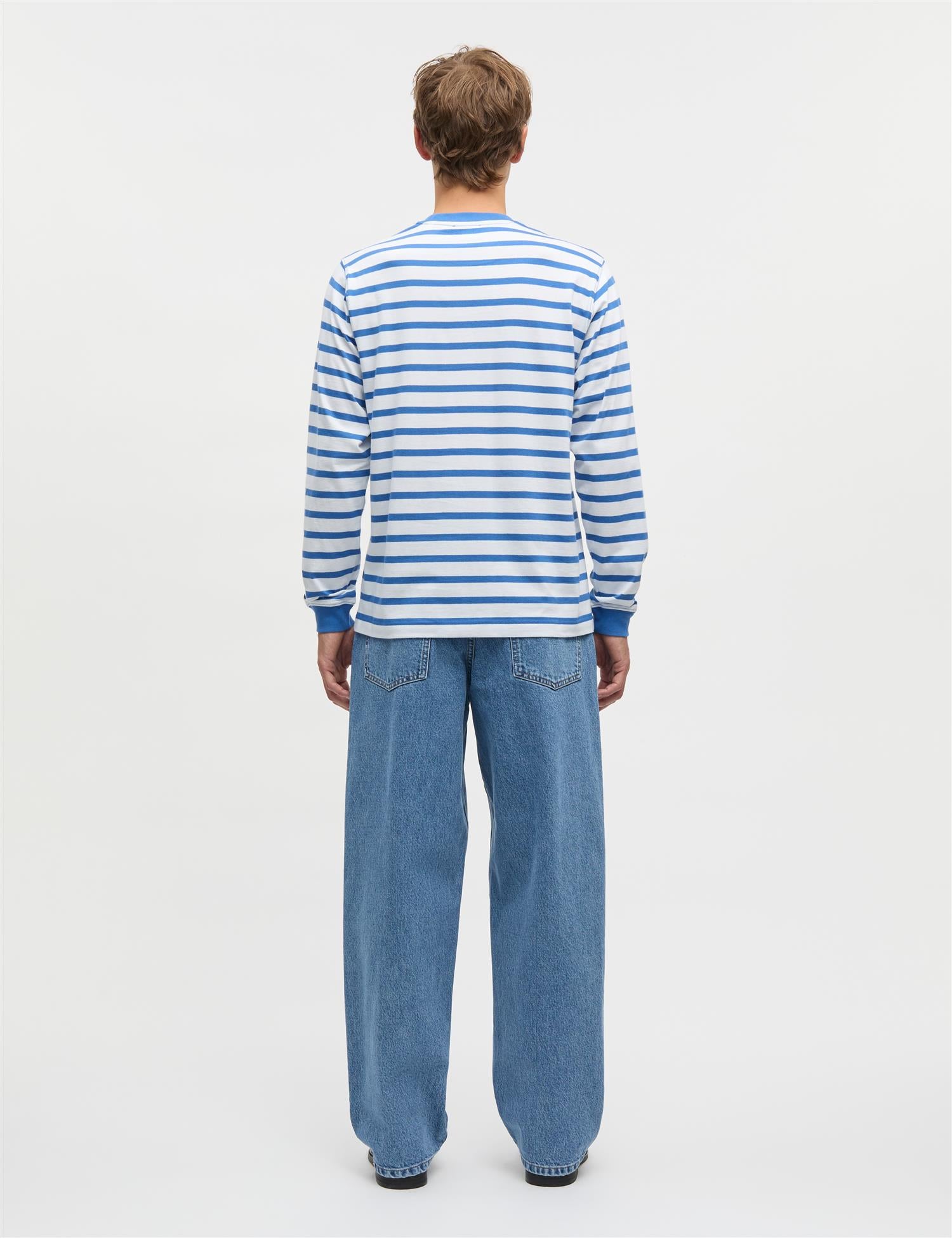 Cotton Jersey Stripe Frode Tee Ls Bright Cobalt/White