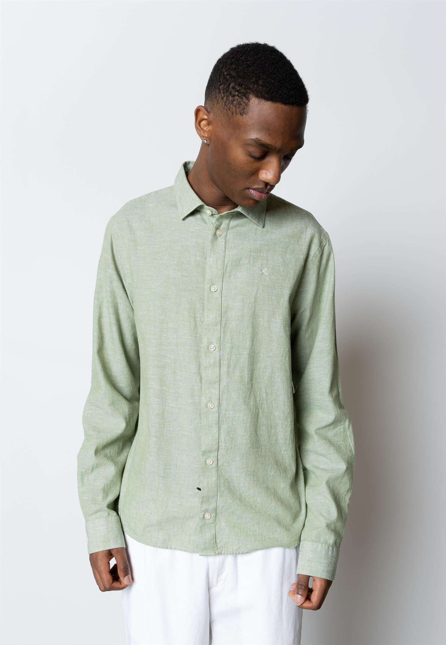 Jamie cotton linen L/S Green Melange