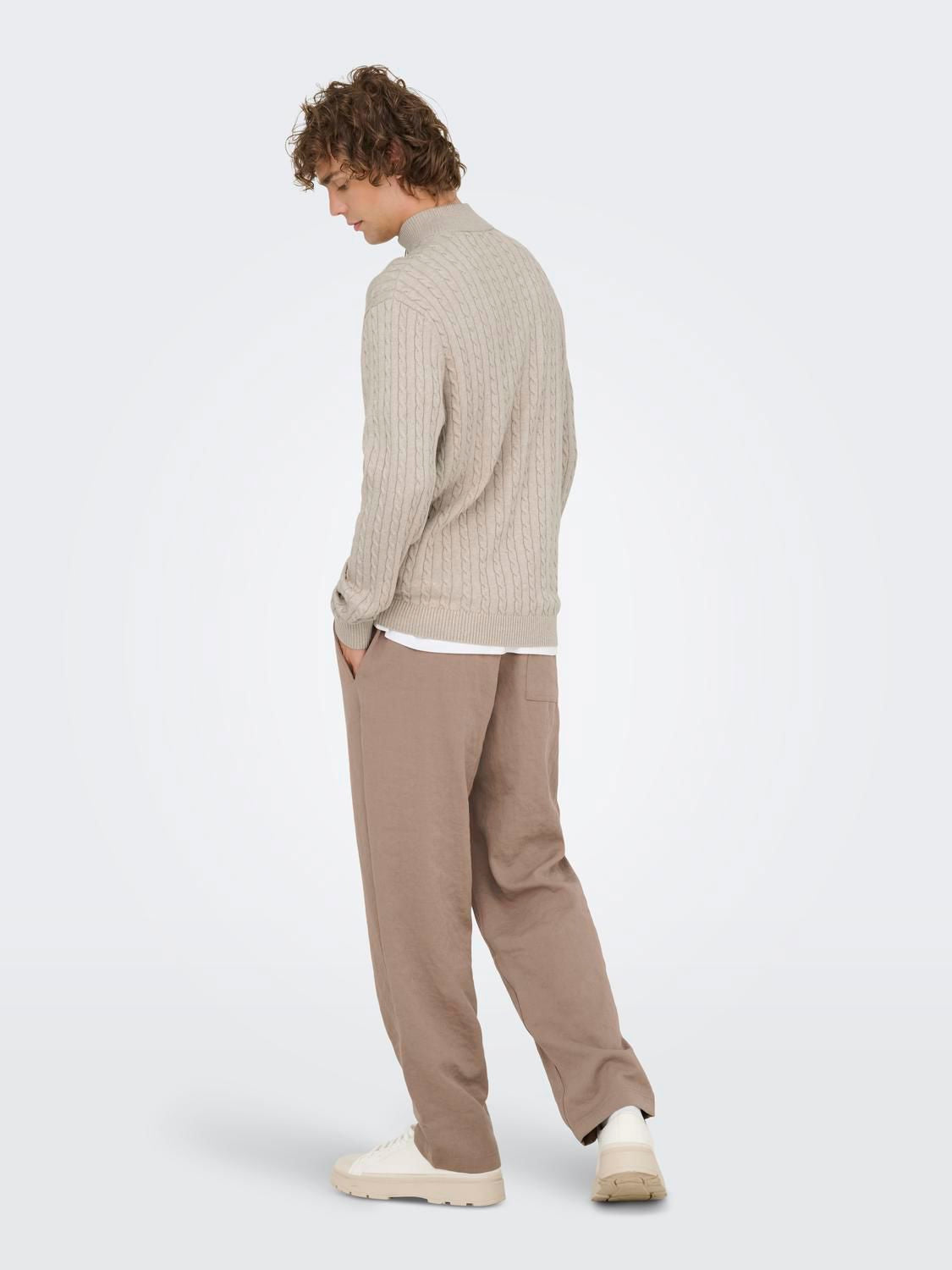 Onsloui Reg 12 Cabel Half Zip Knit Noos Oatmeal Melange