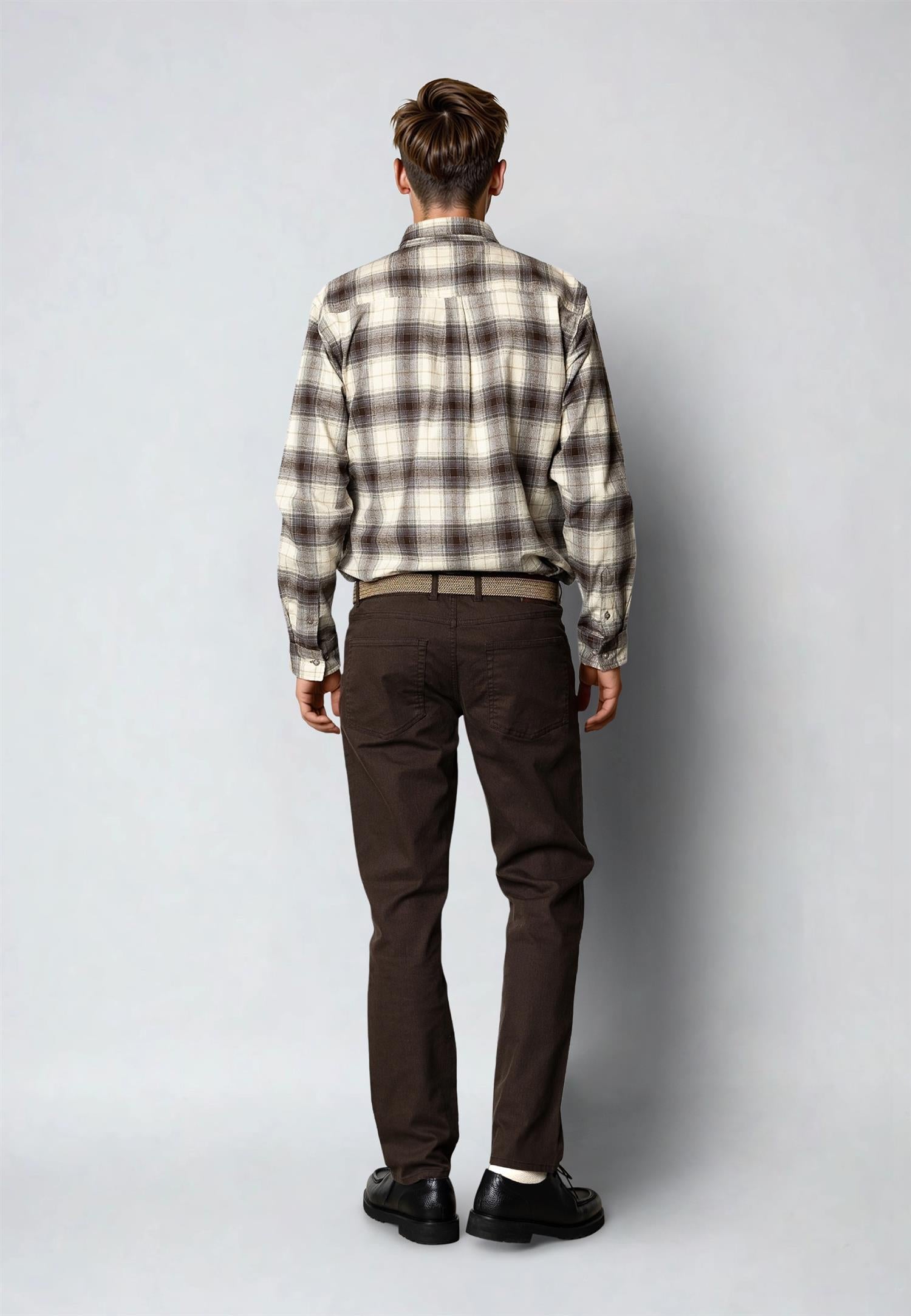Dylan Checked Flannel Shirt Ecru/Brown 06