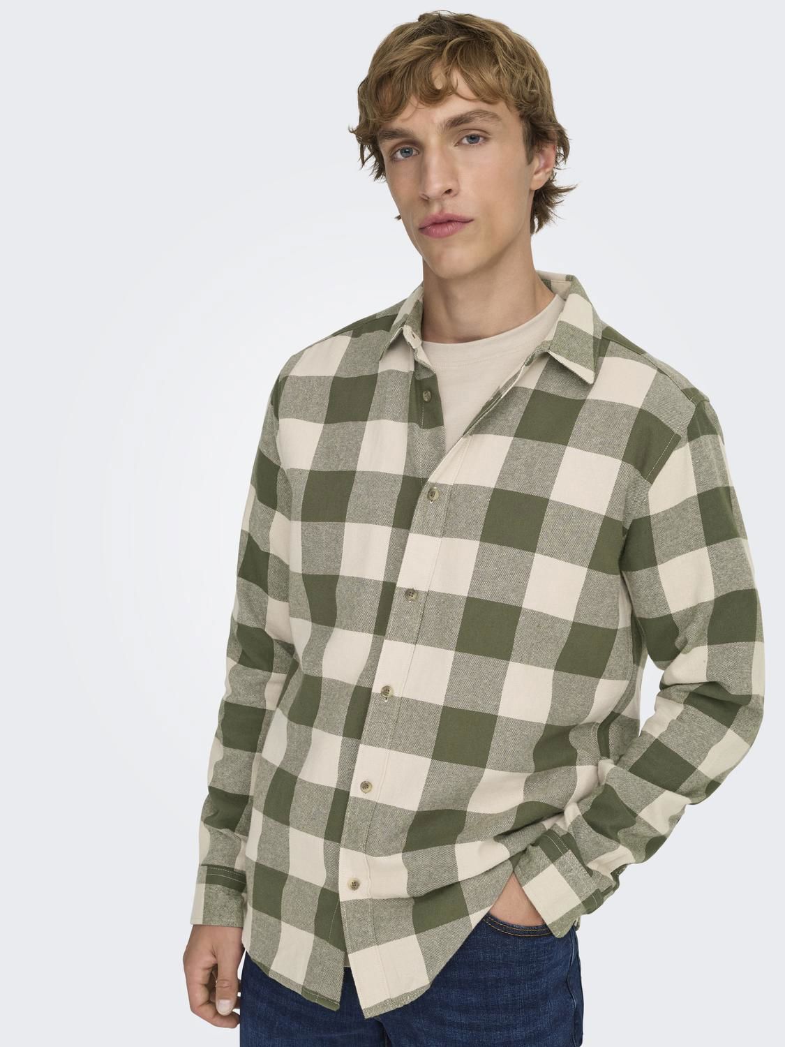 Onsgudmund Ls Checked Shirt Noos Forest Night Silver Lining