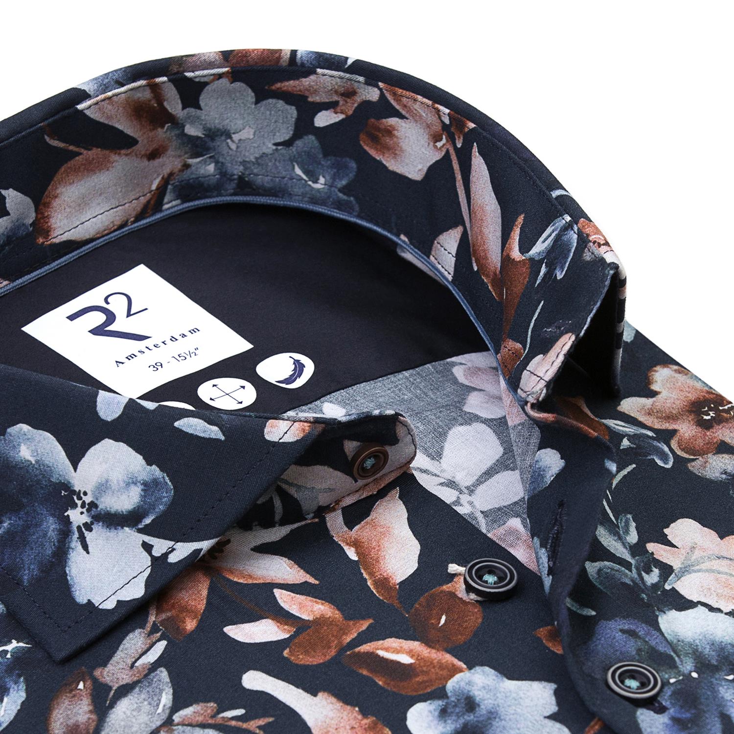 Floral print stretch shirt Navy