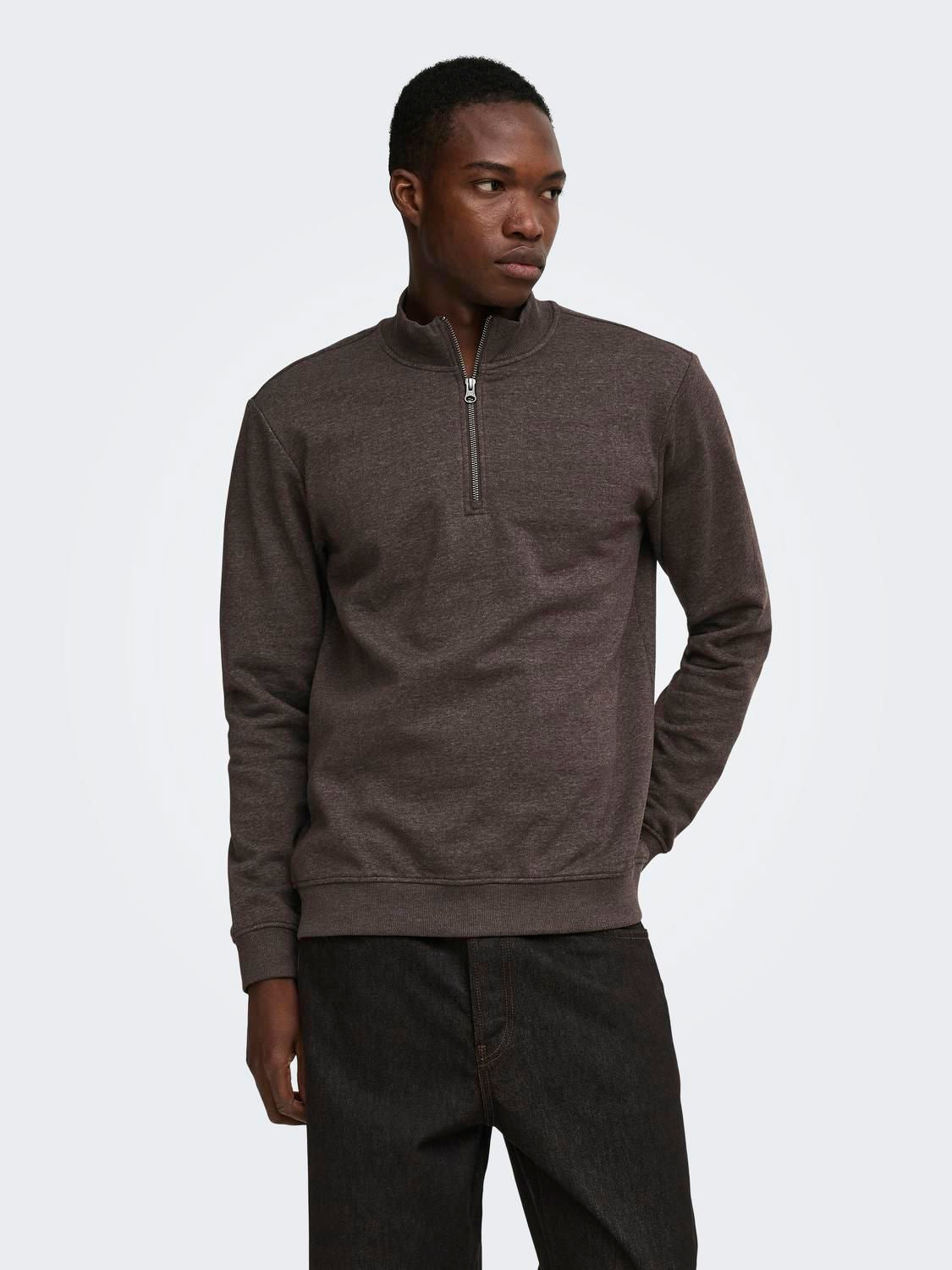 Onsmelange Reg Sweat Half Zip Cs Coffee Bean Melange