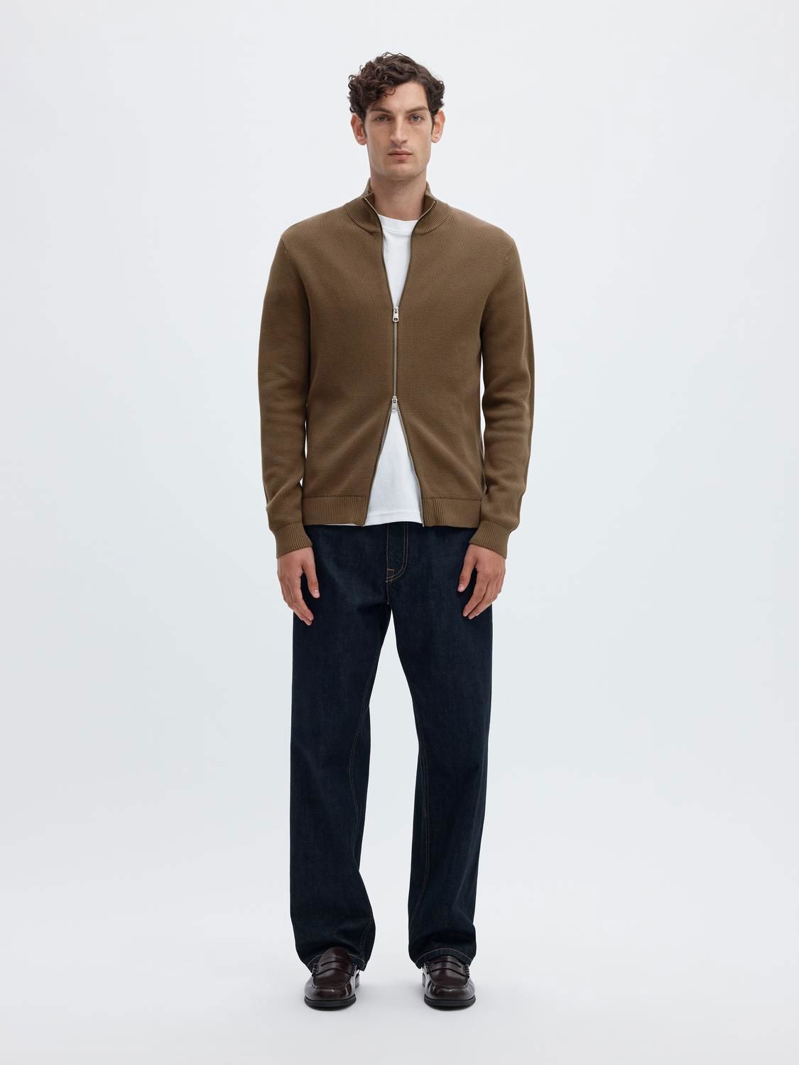 Slmdane Ls Knit Reg Struc Full Zip Noos Morel