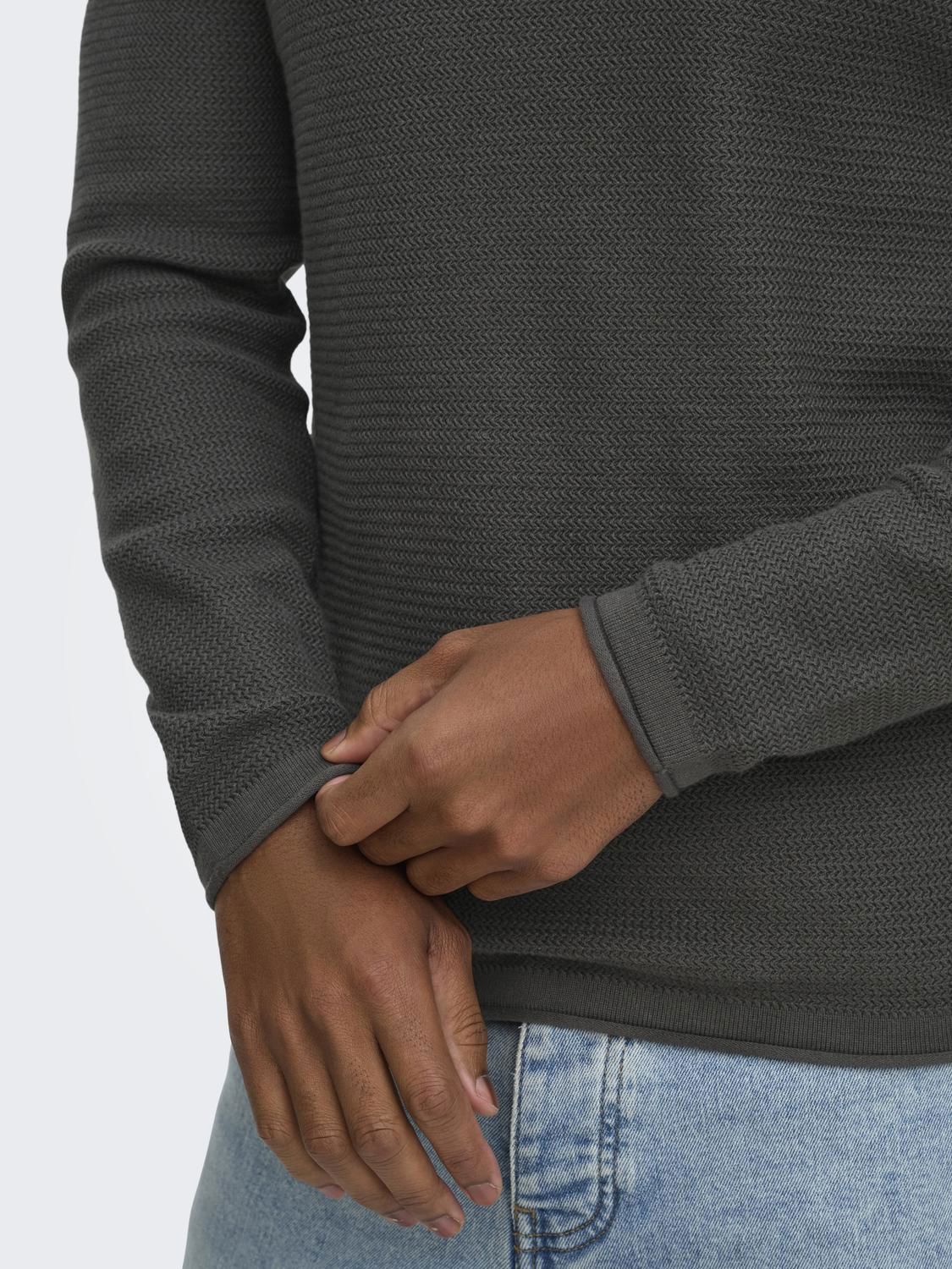 Onseric Reg 12 Struc Crew Knit Noos Grey Pinstripe