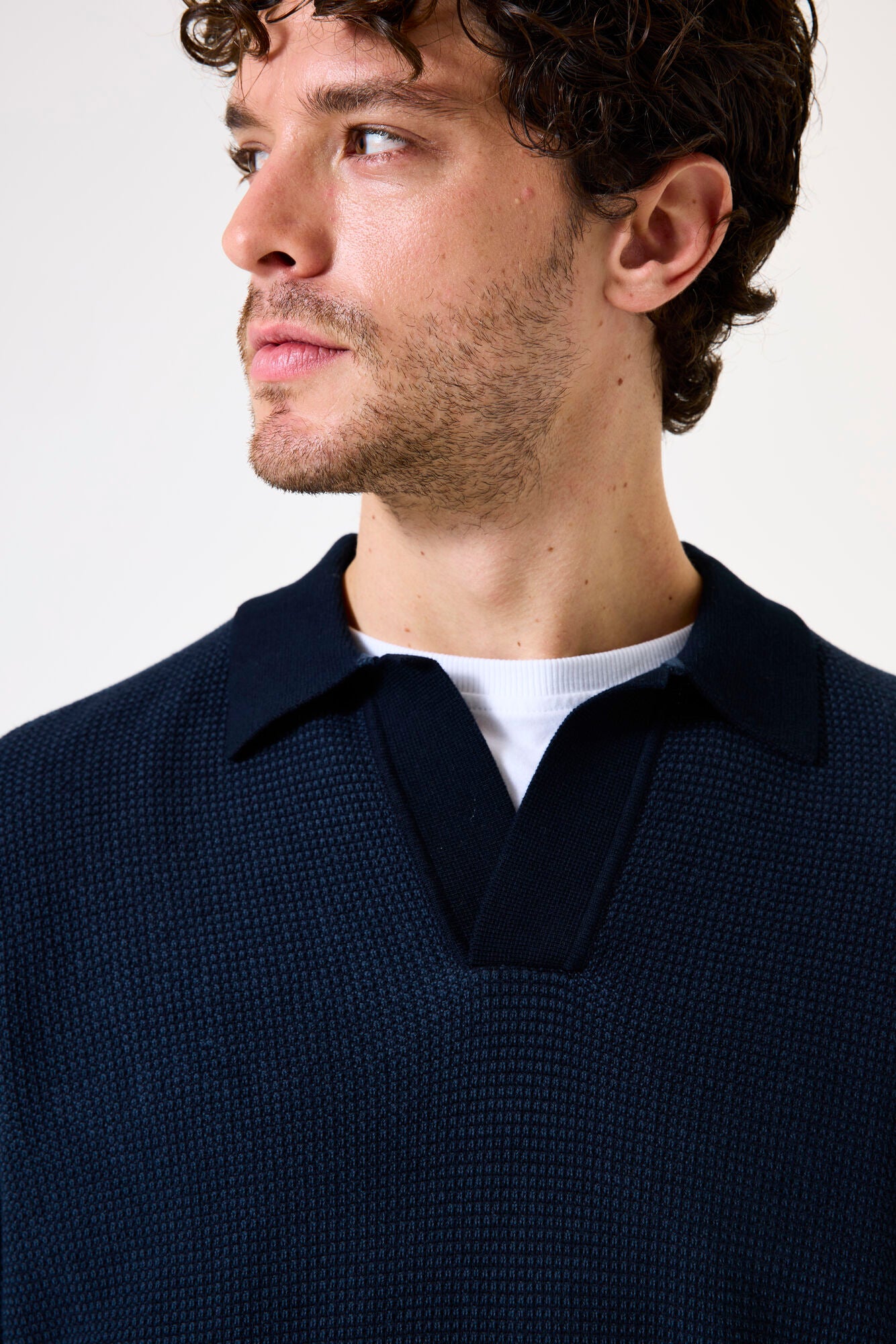 H51020 men´s polo LS Fossil Blue
