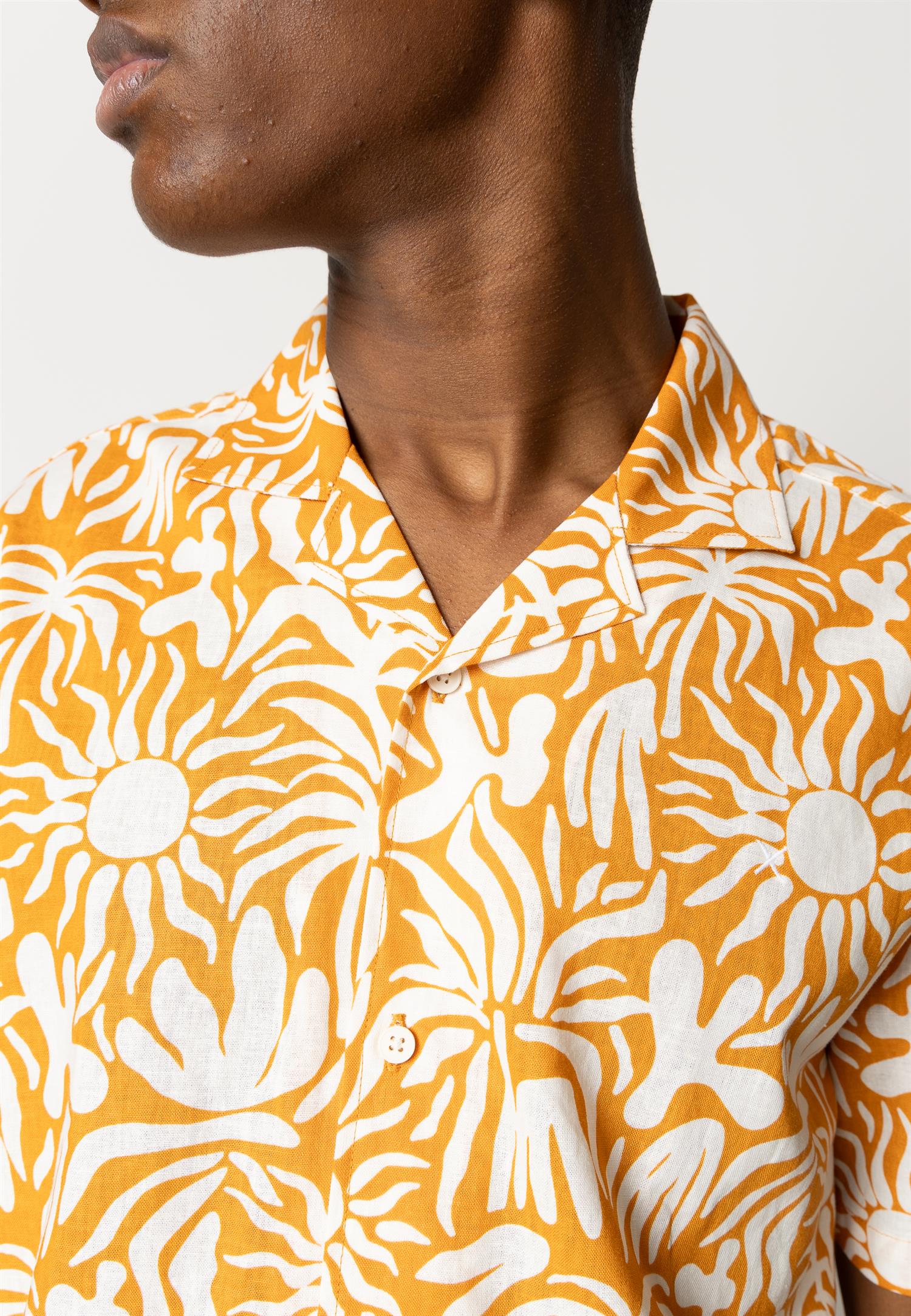 Bowling Noam cotton Linen shirt ss Orange/Ecru