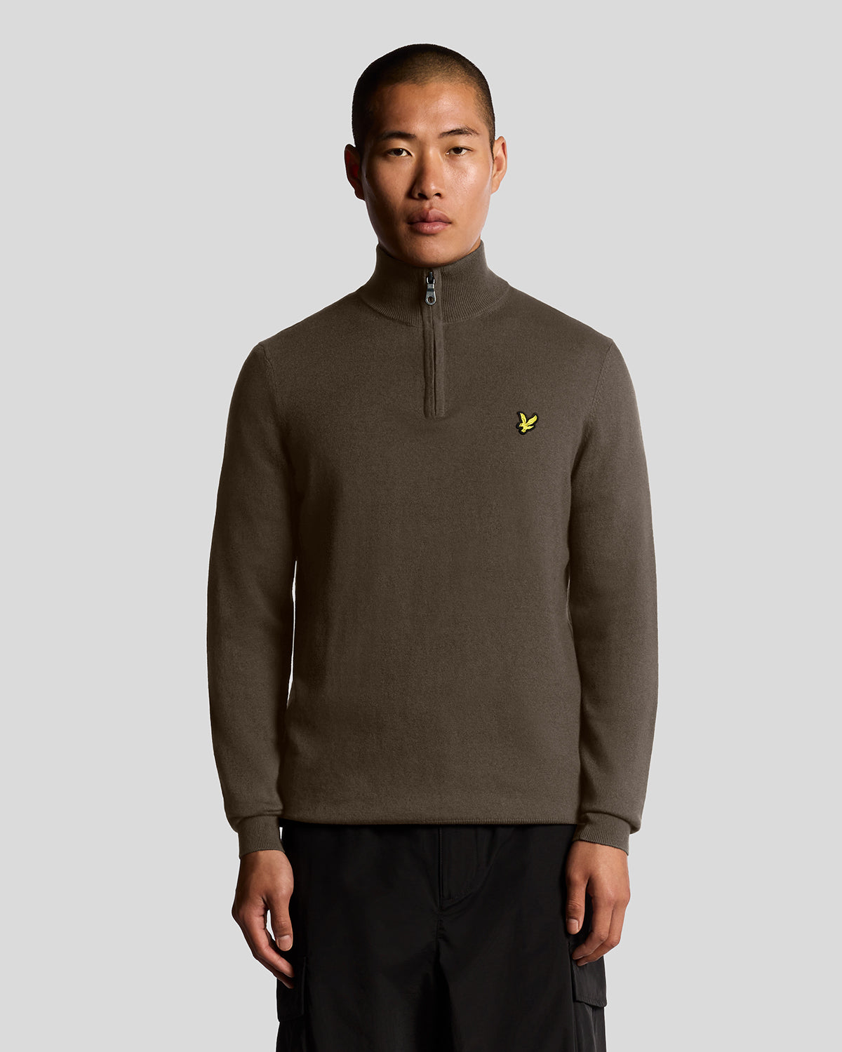 Cotton Merino Quarter Zip Jumper Espresso