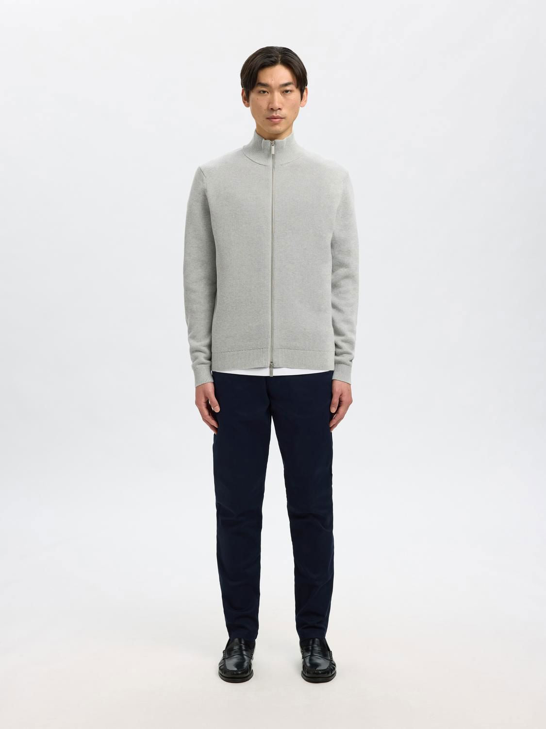 Slmdane Ls Knit Structure Full Zip Noos Light Grey Melange