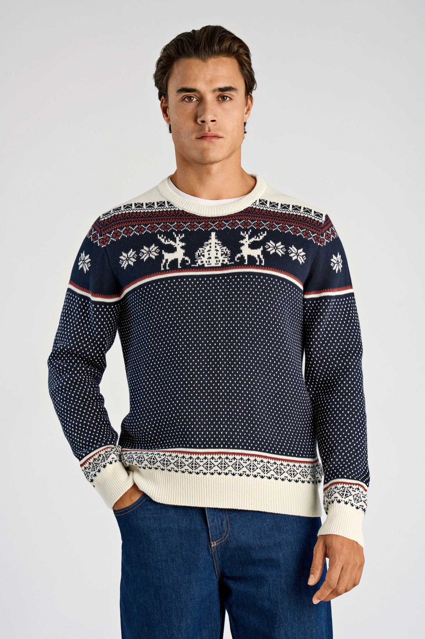 Jacquard holiday knit Dk Navy
